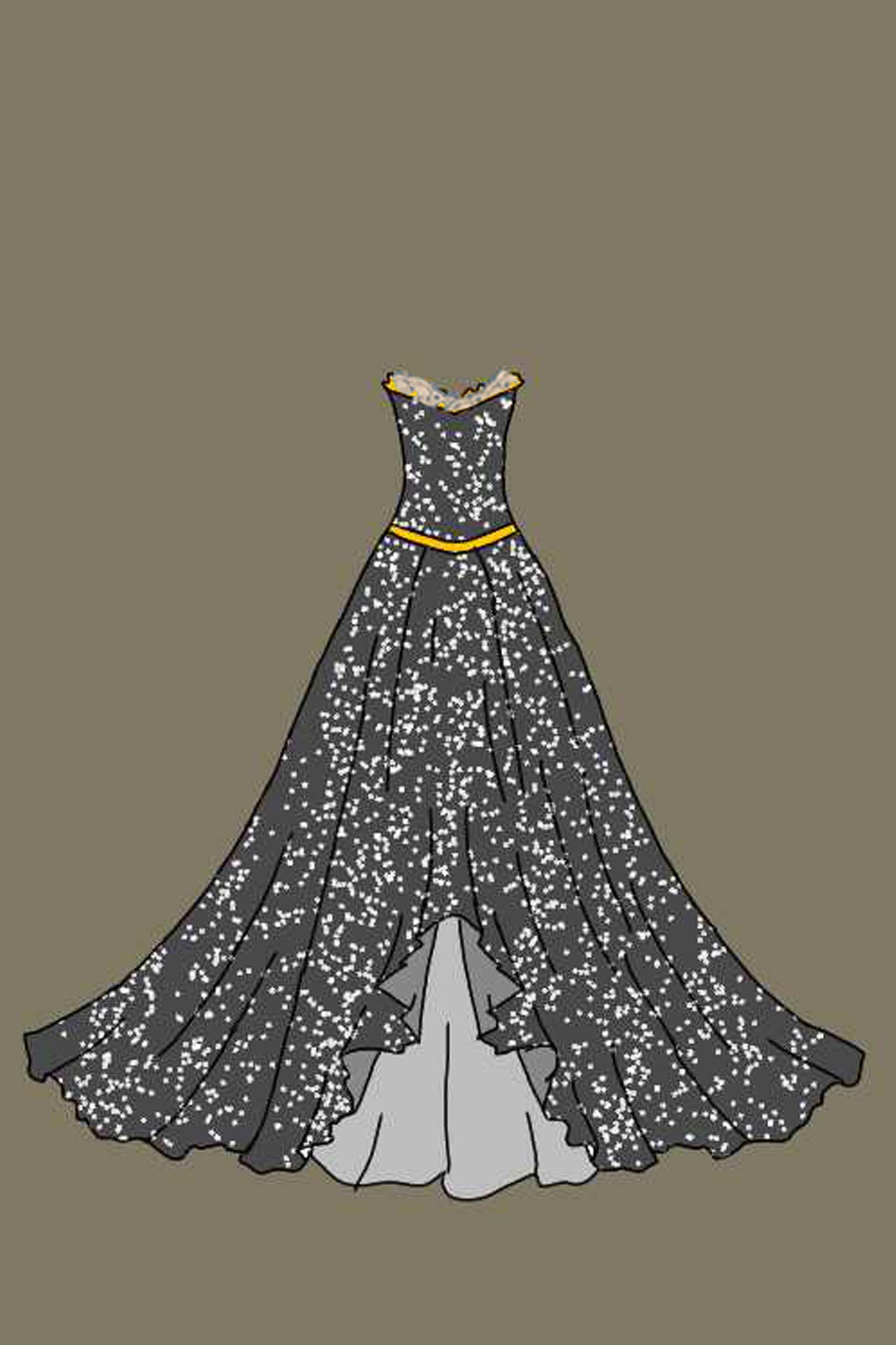 custom dark grey glitter light grey A-line prom dress sketch