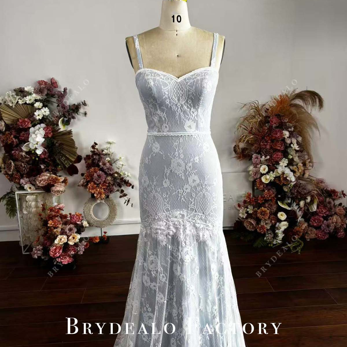 Custom White Lace Overlay Sky Blue Fit and Flare Formal Dress