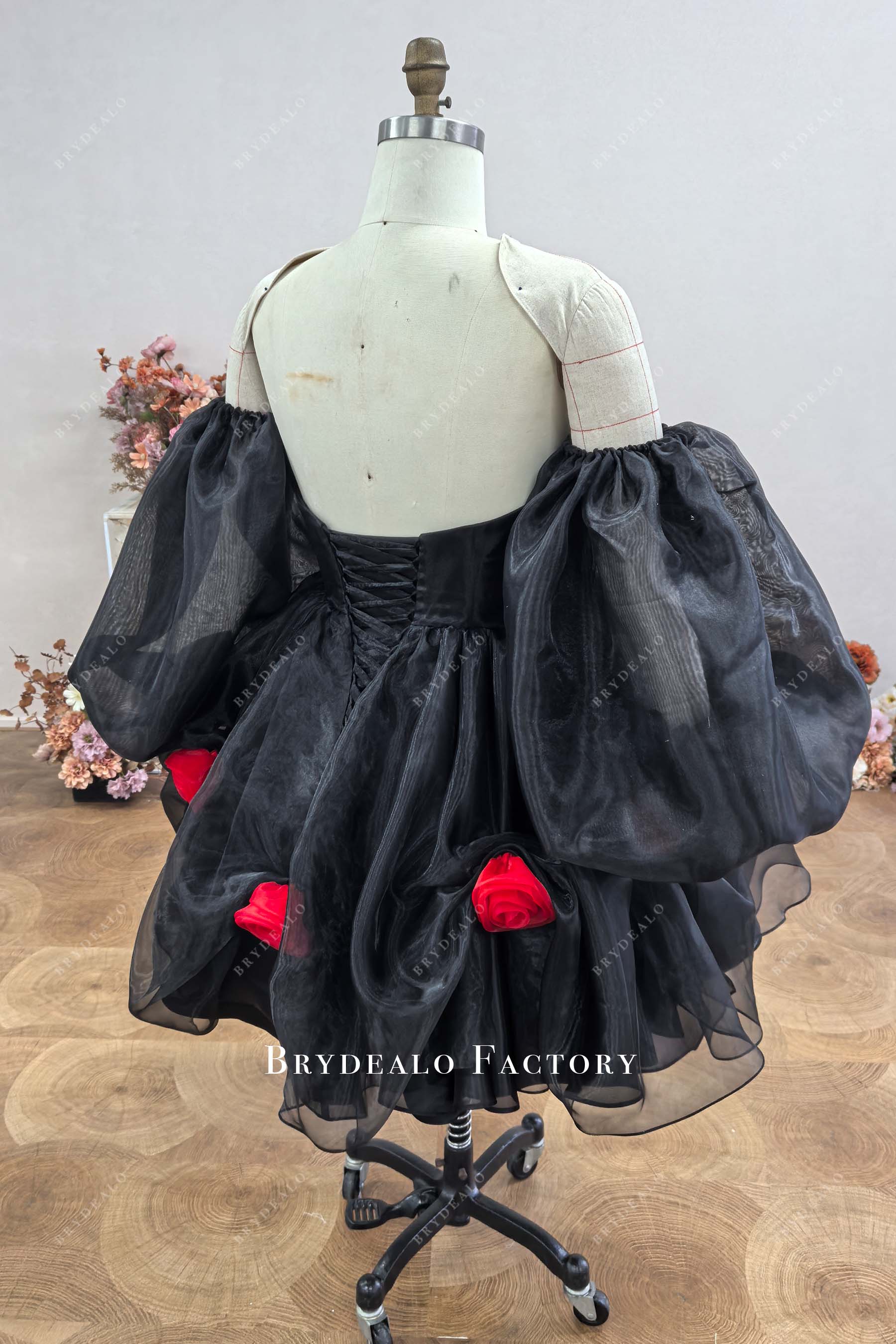custom long sleeves organza wedding dress