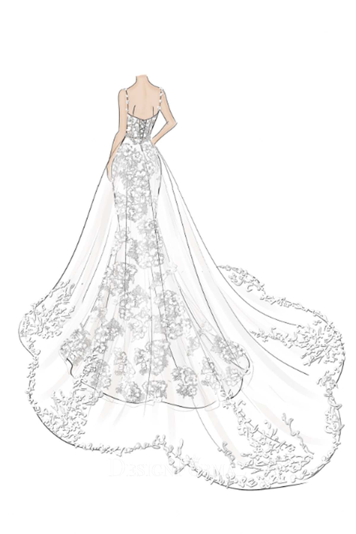 custom mermaid detachable overskirt wedding dress