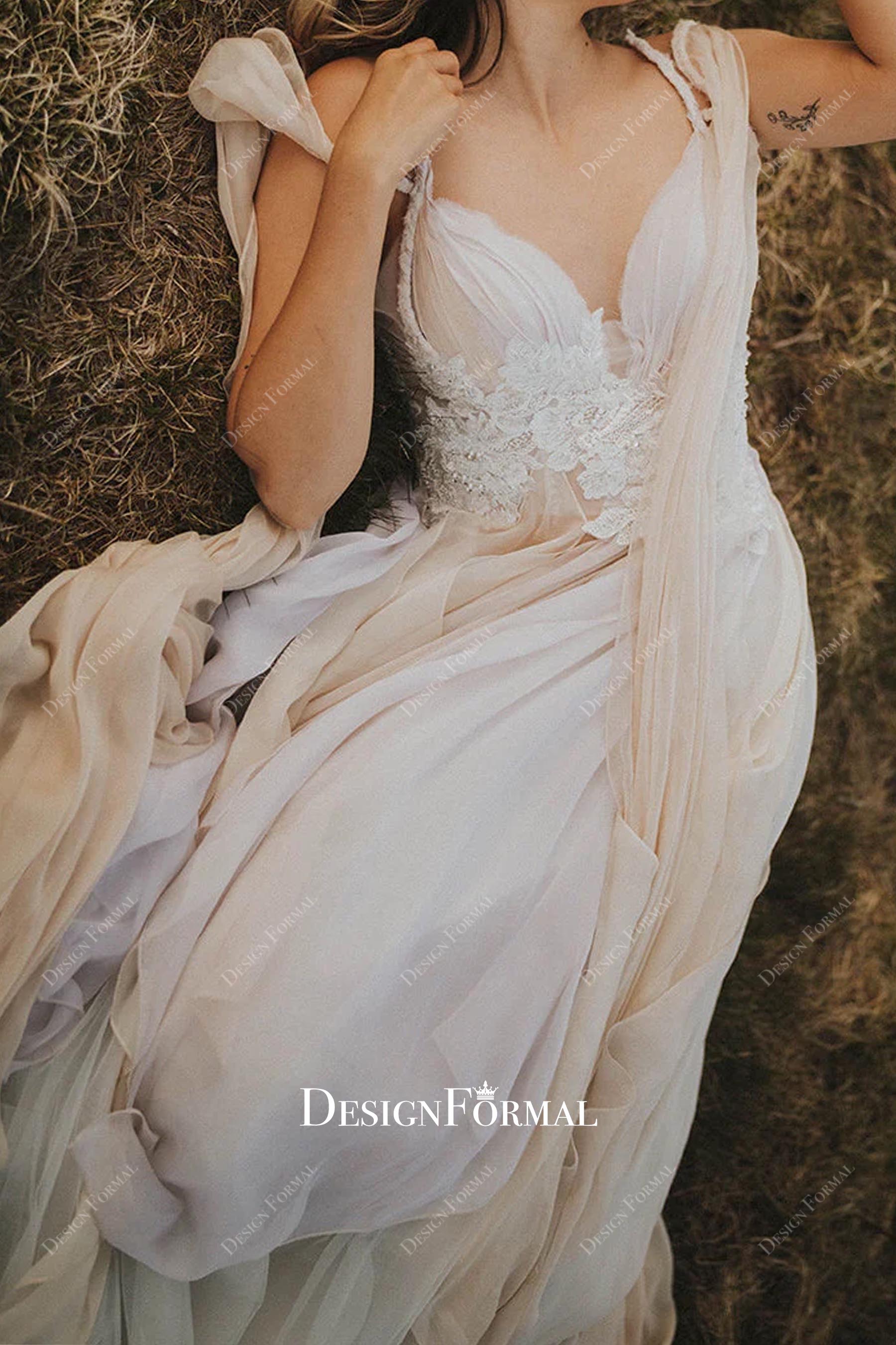 custom plunging neck wedding dress