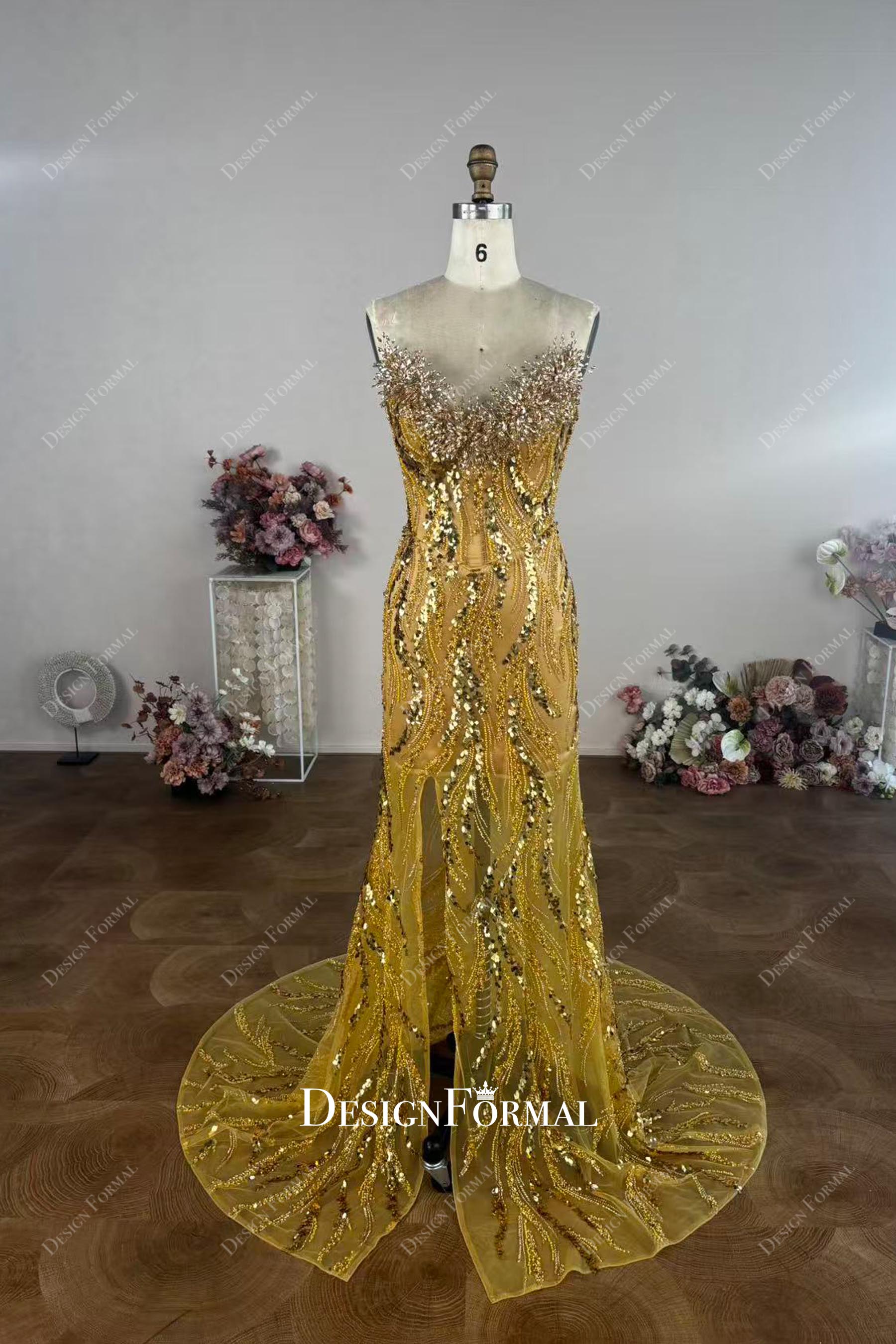 custom slit strapless mermaid prom dress