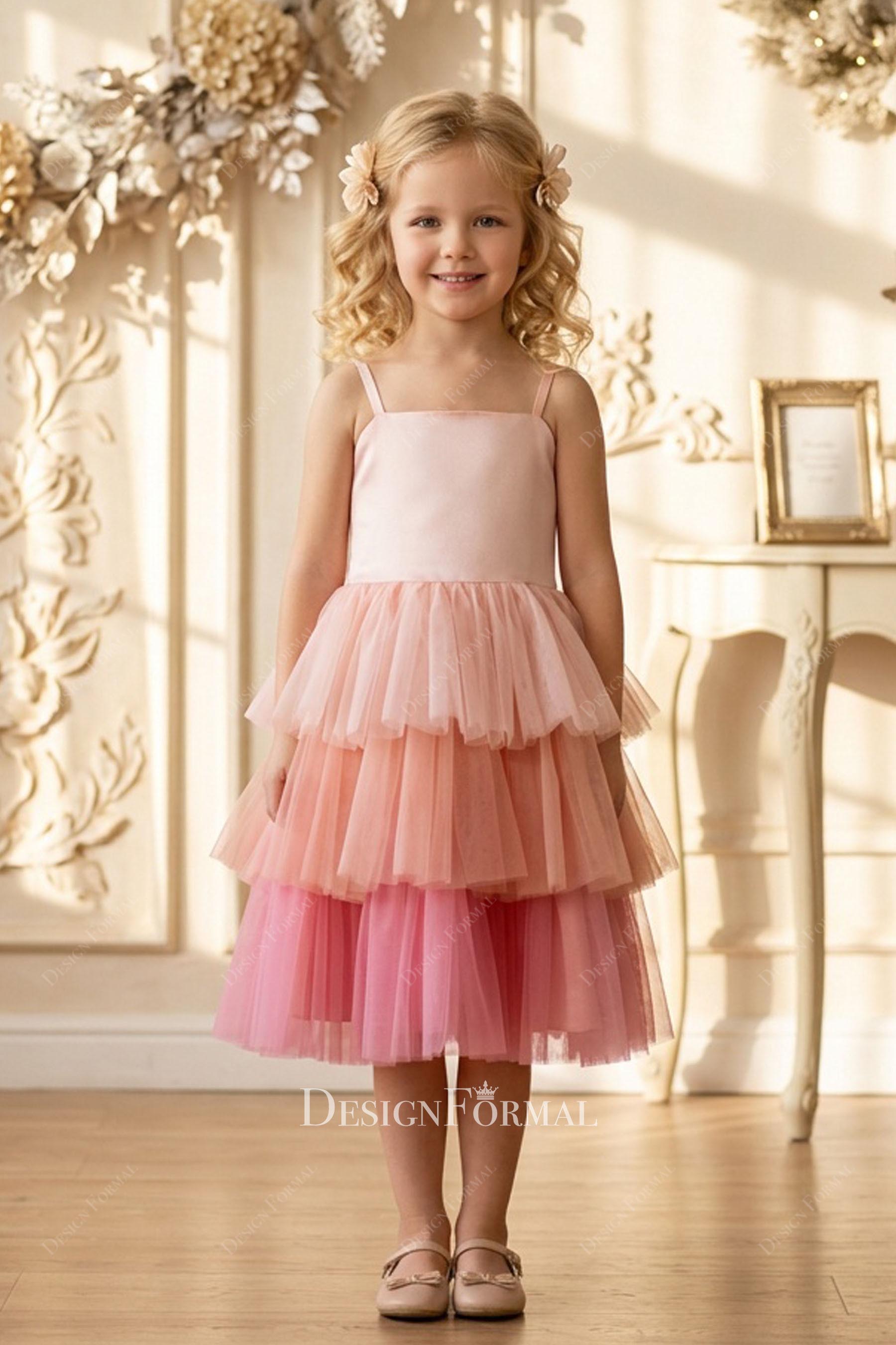 cute ombre satin flower girl dress