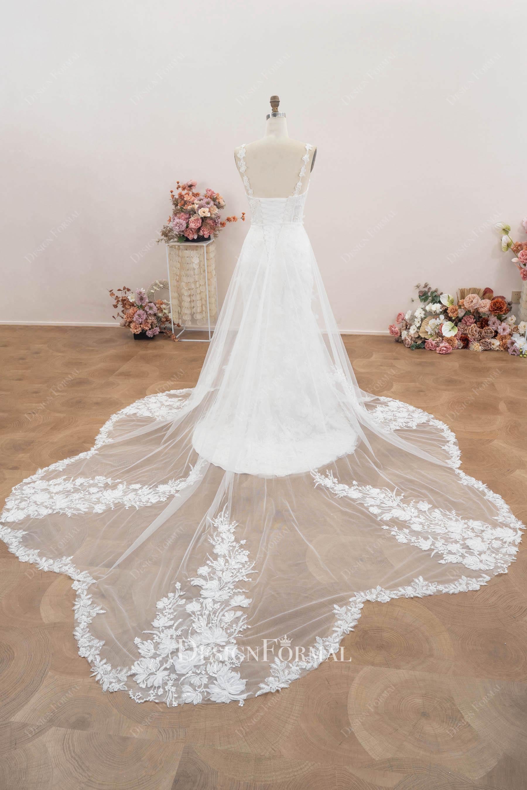 cutout detachable overskirt wedding dress