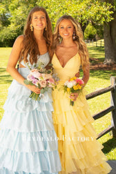 Spaghetti Strap Dresses with Deep V-neck and Slit Daffodil