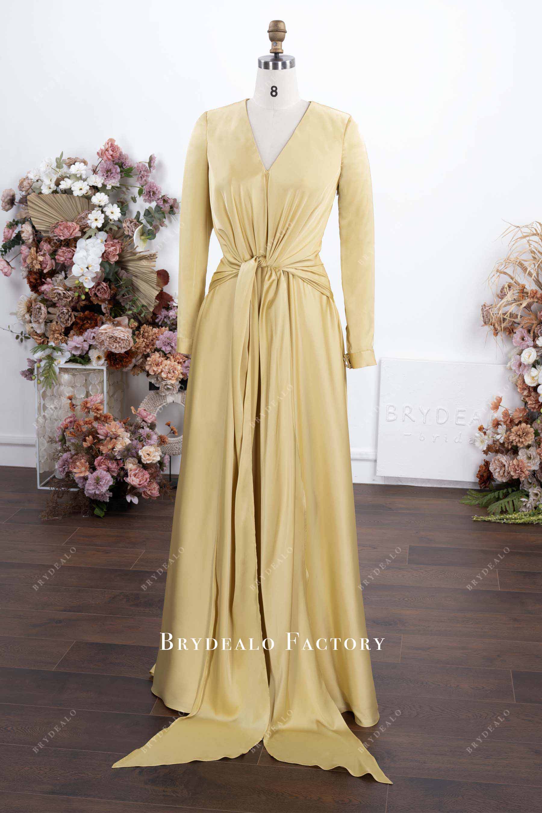daffodil satin long sash evening dress