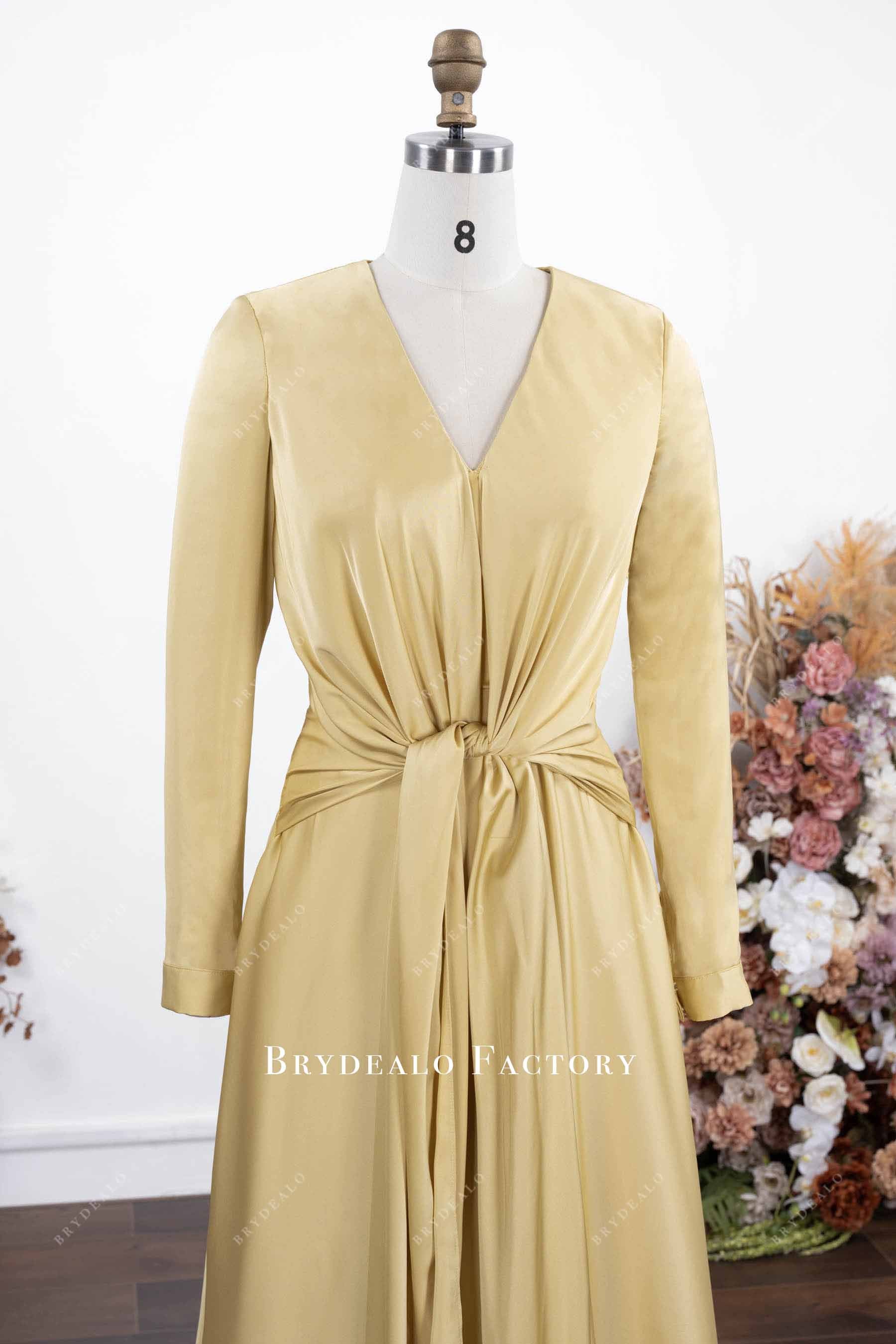 daffodil satin v neck evening dress