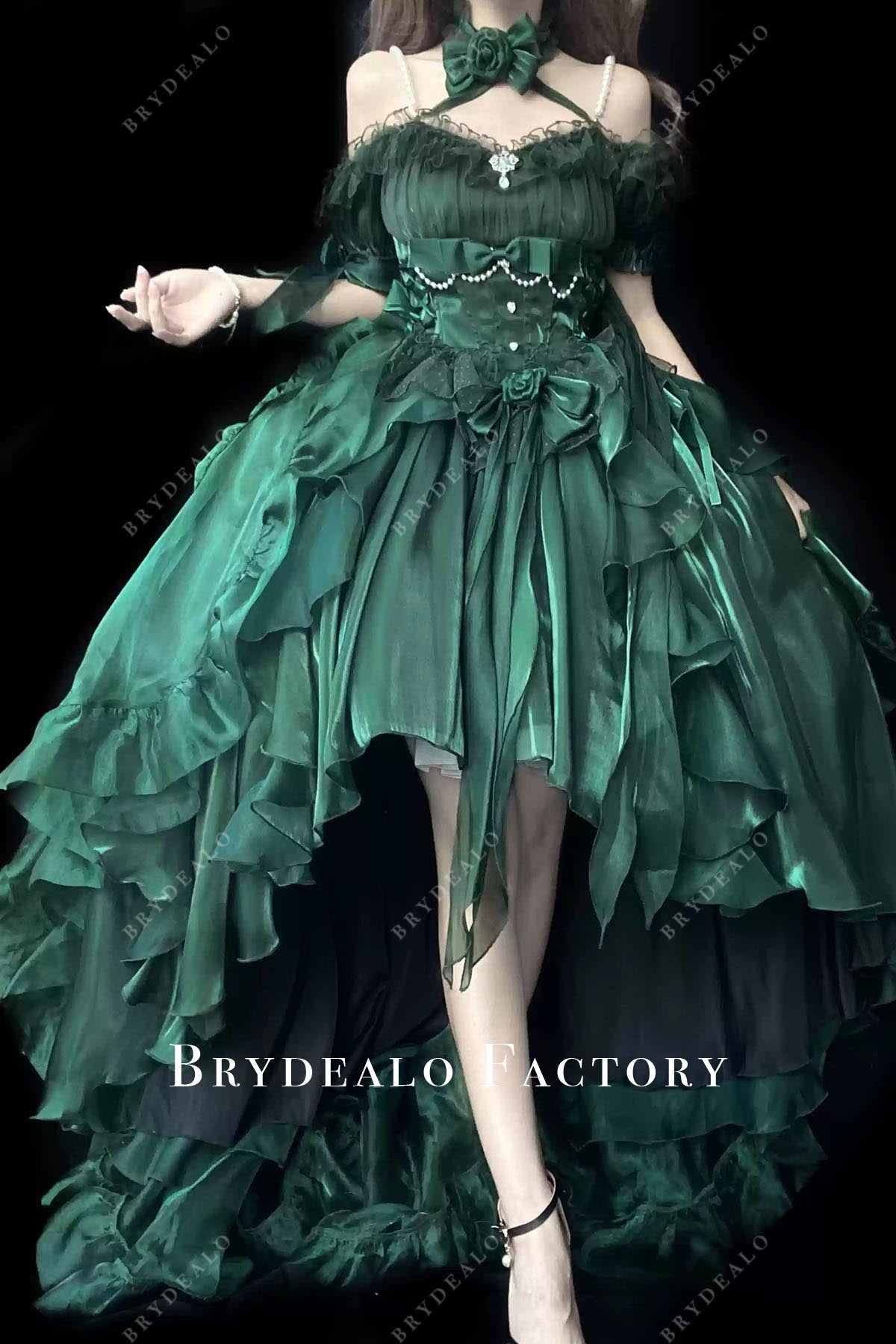 Cold Shoulder Sleeves High To Low Puffy A-Line Lolita Dress