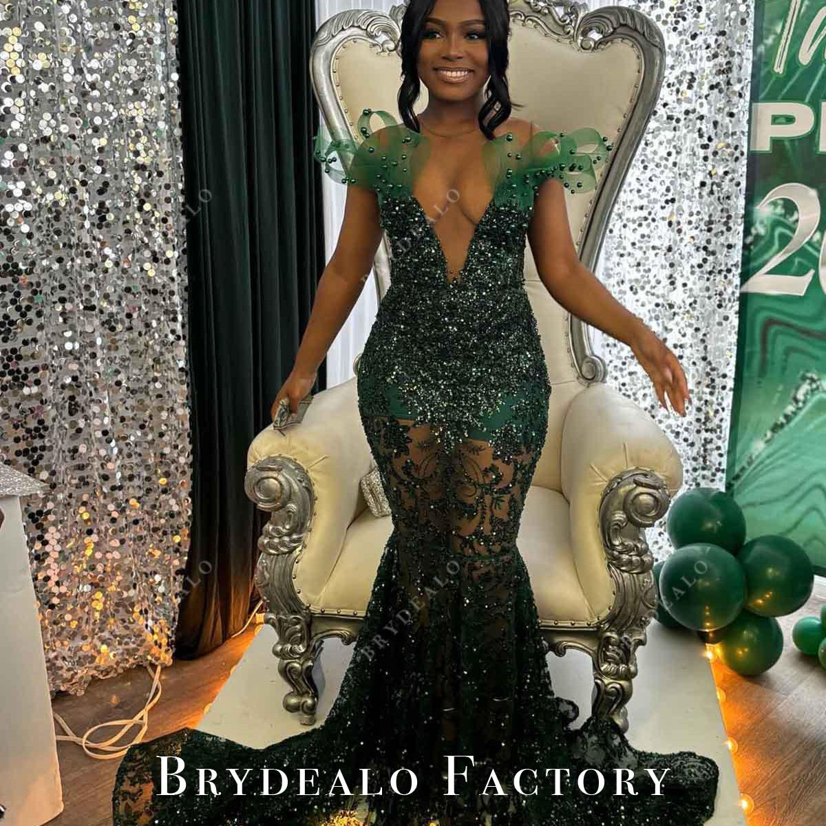 hunter green and gold prom dress Luxurous Mermaid Deep V Neck Dark Green Velvet Prom Dresses fg4996
