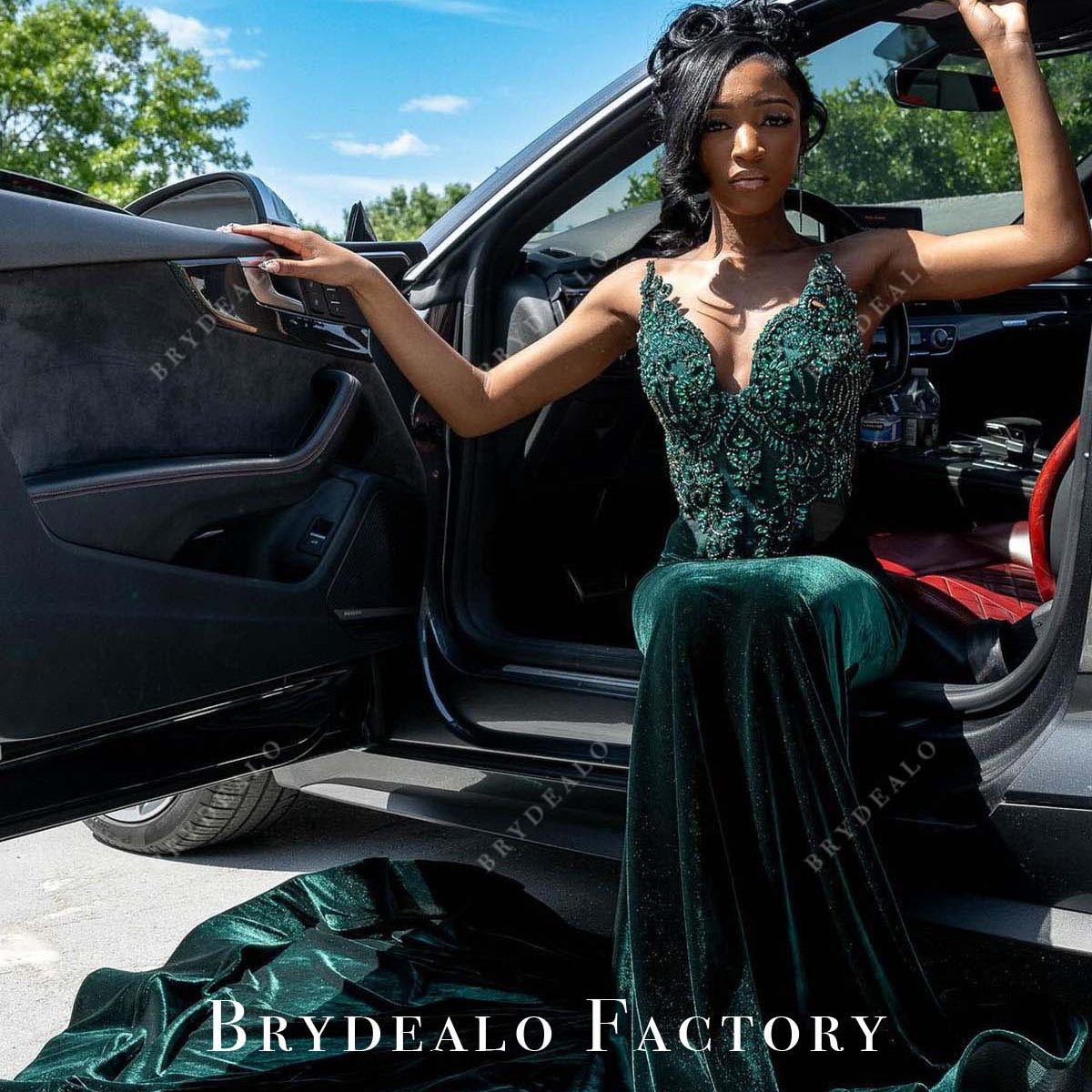 Dark Green Rhinestones Velvet Trumpet Prom Dress Dark Green Rhinestones Velvet Trumpet Prom Dress