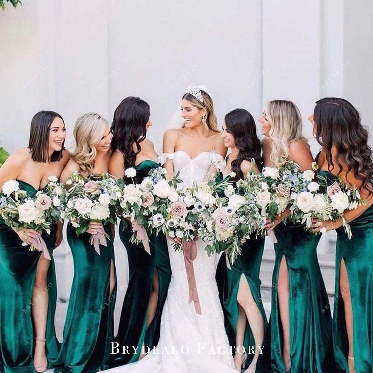 Dark Green Velvet Strapless Slit Bridesmaid Dress Dark Green Velvet Strapless Slit Bridesmaid Dress
