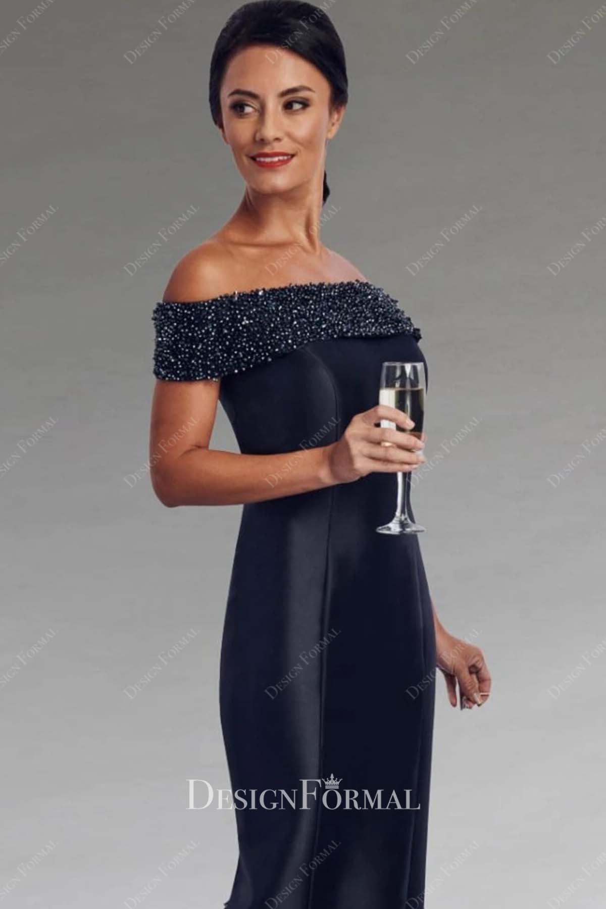 dark navy straight across mother of the bride dress