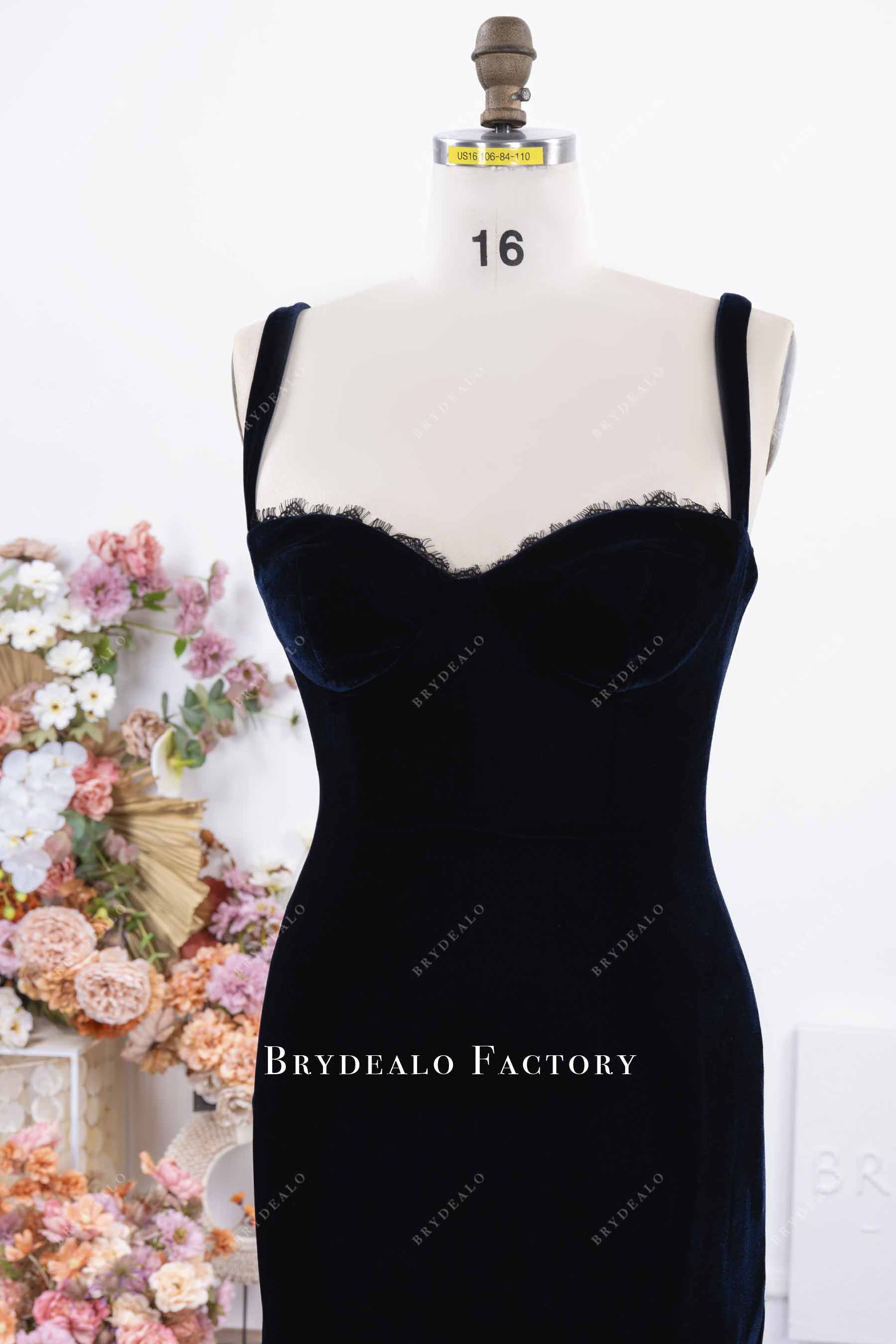 dark navy sweetheart neck prom dress