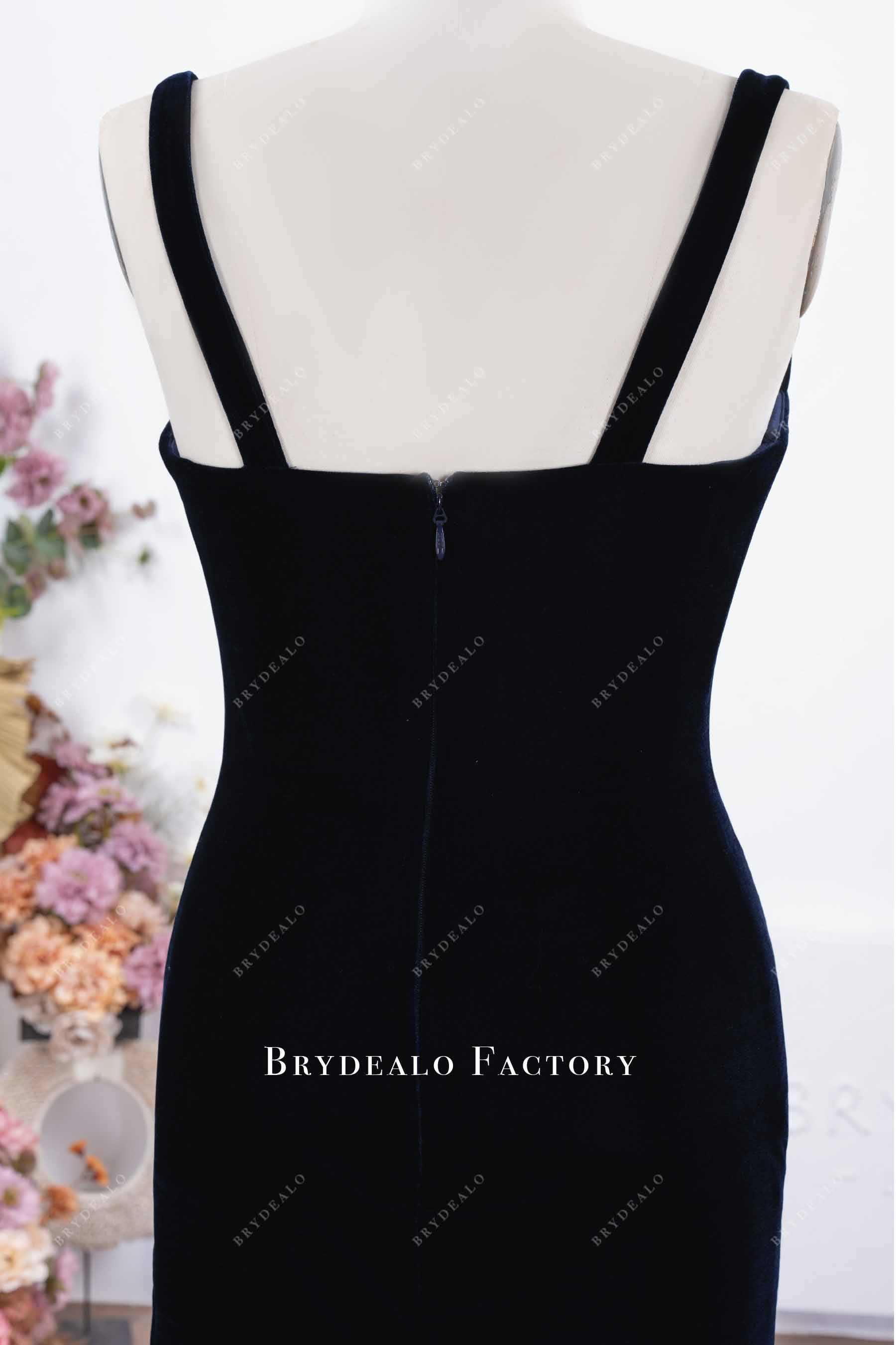 dark navy wide straps prom dress 