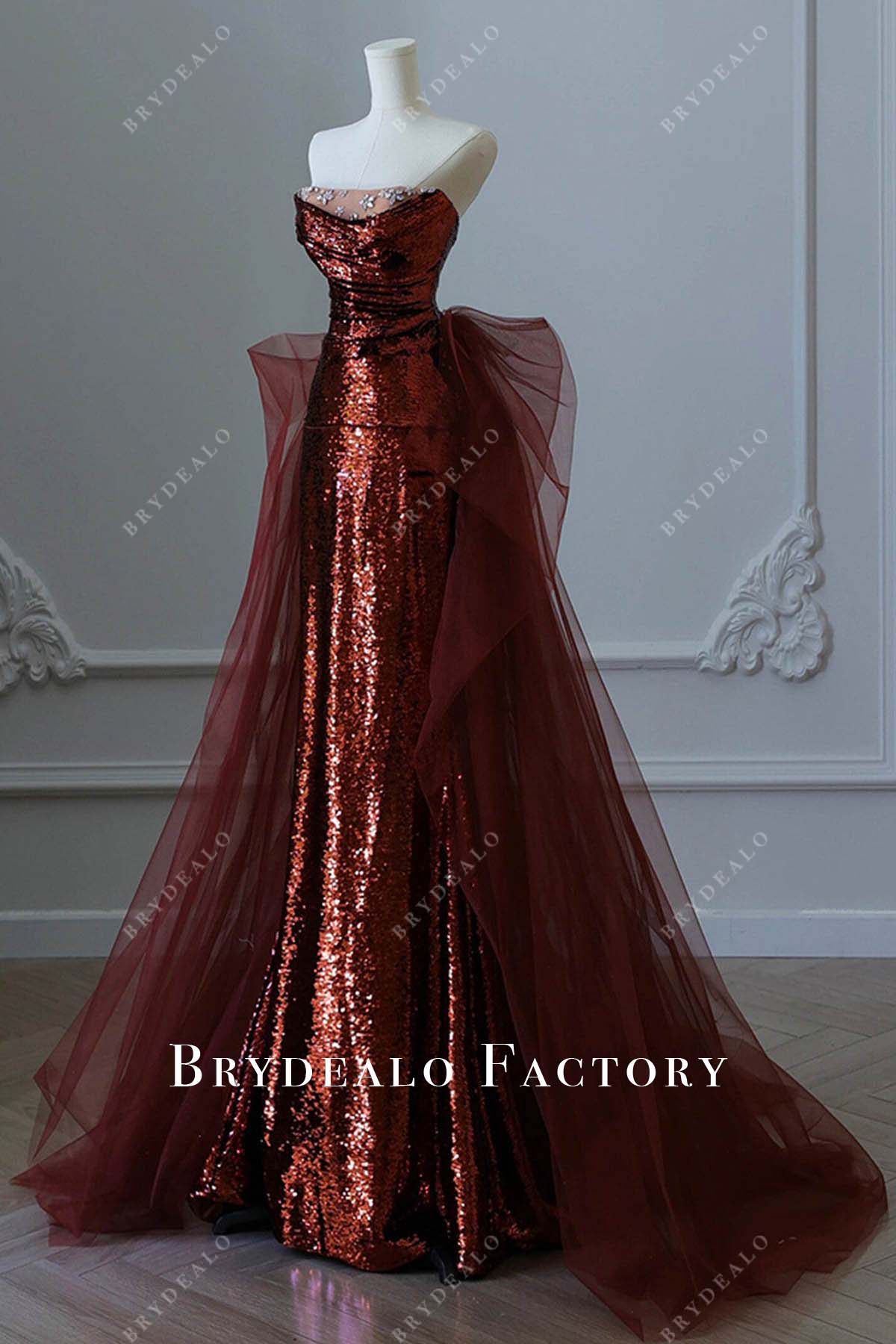 dark red sequin prom gown