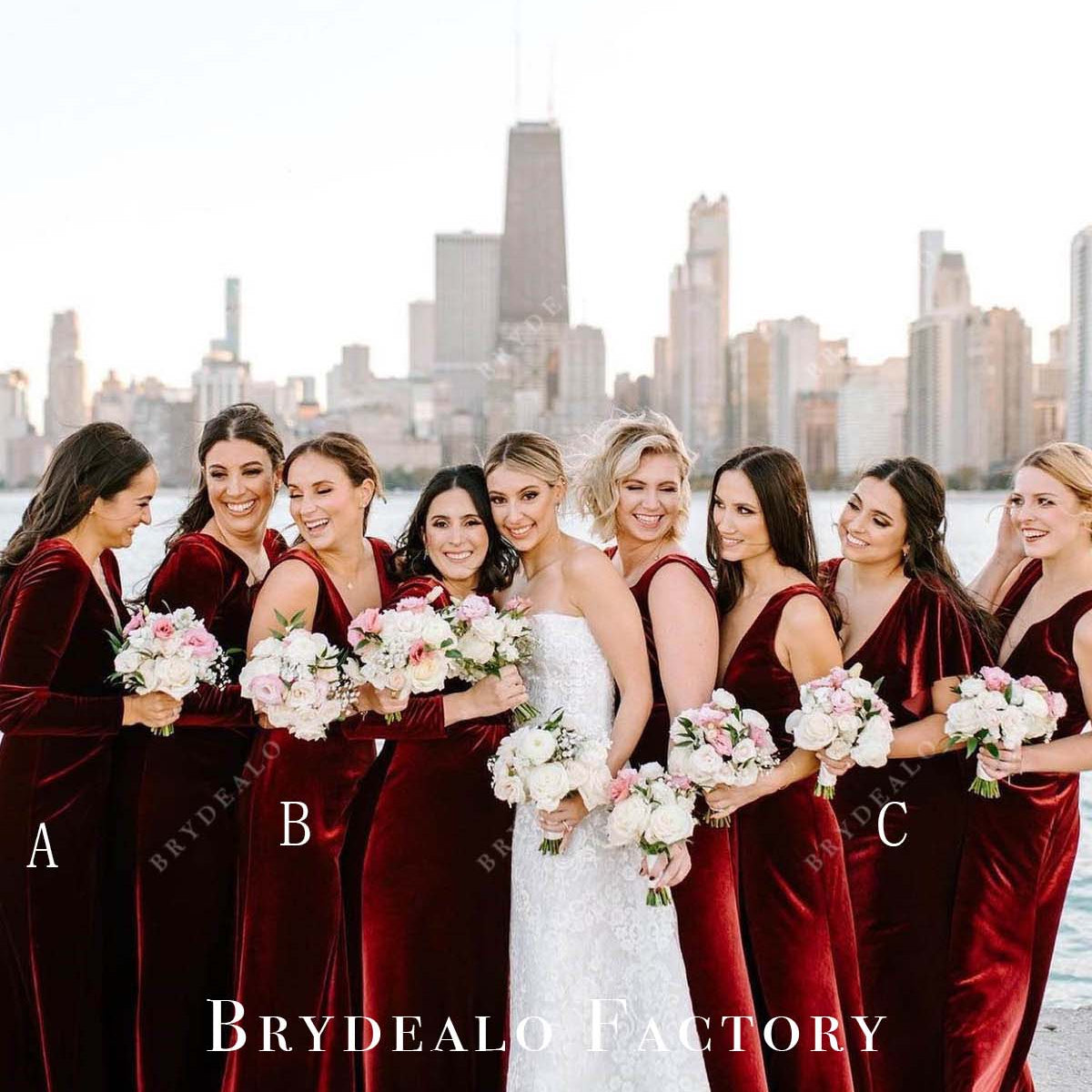 white christmas dresses Burgundy Velvet Floor Length Mismatched Bridesmaid Dresses