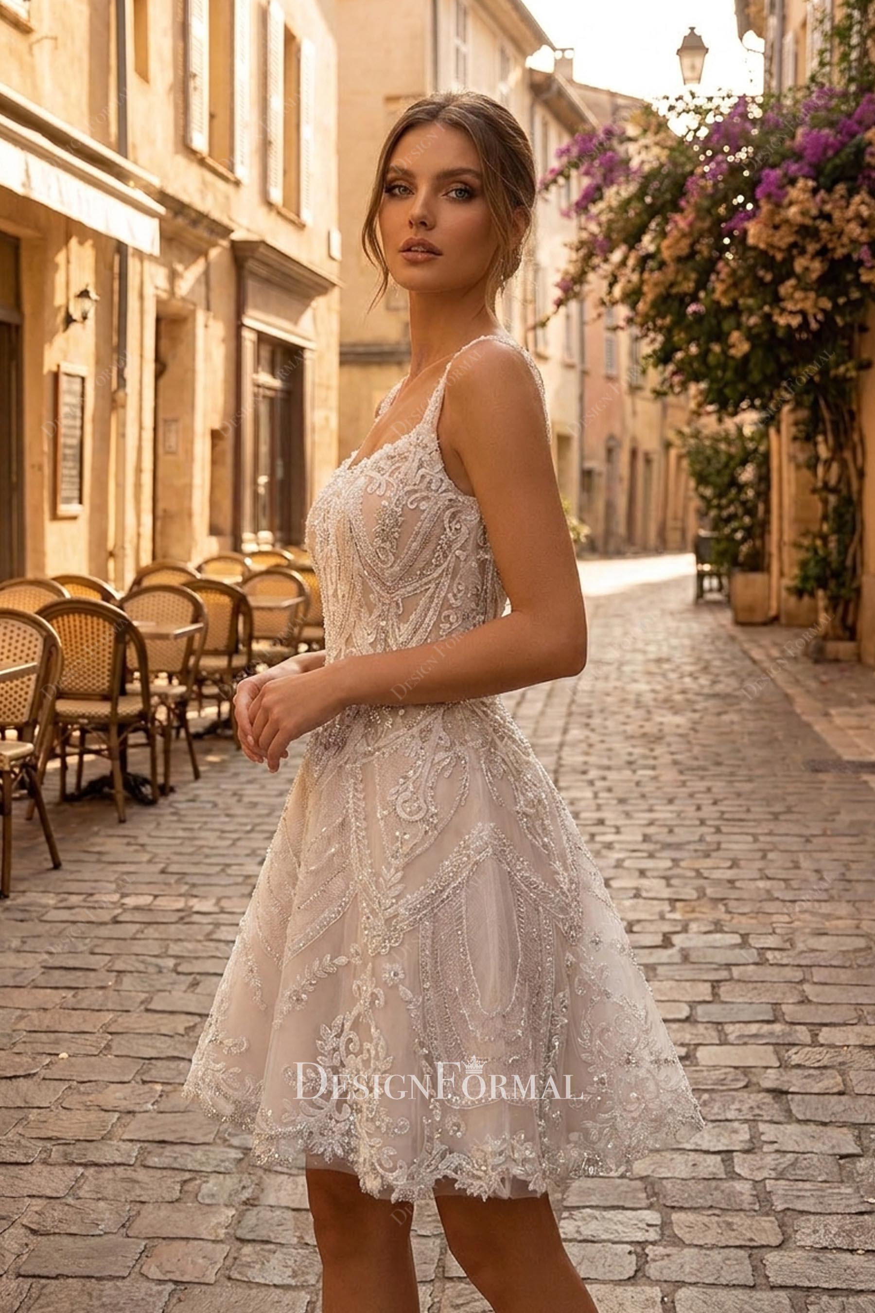 delicate beaded lace a line wedding dress