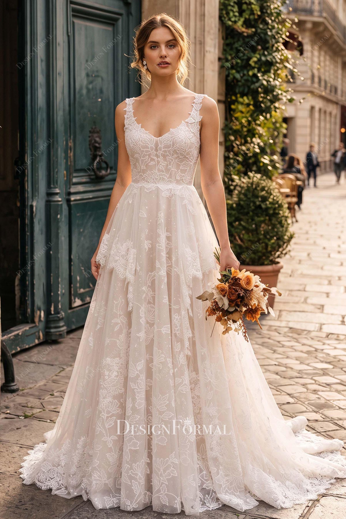 delicate lace a line wedding dress