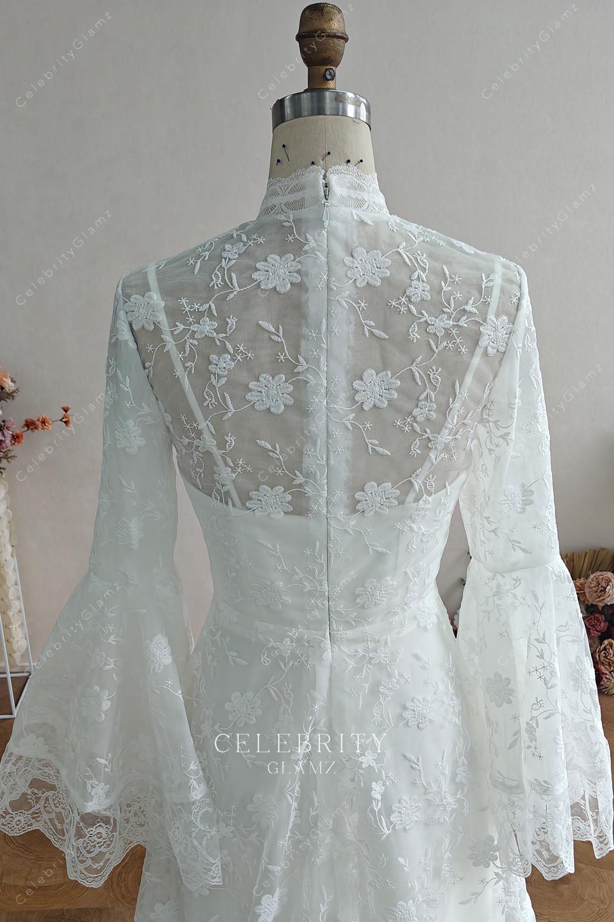 delicate lace illusion sleeve bridal dress
