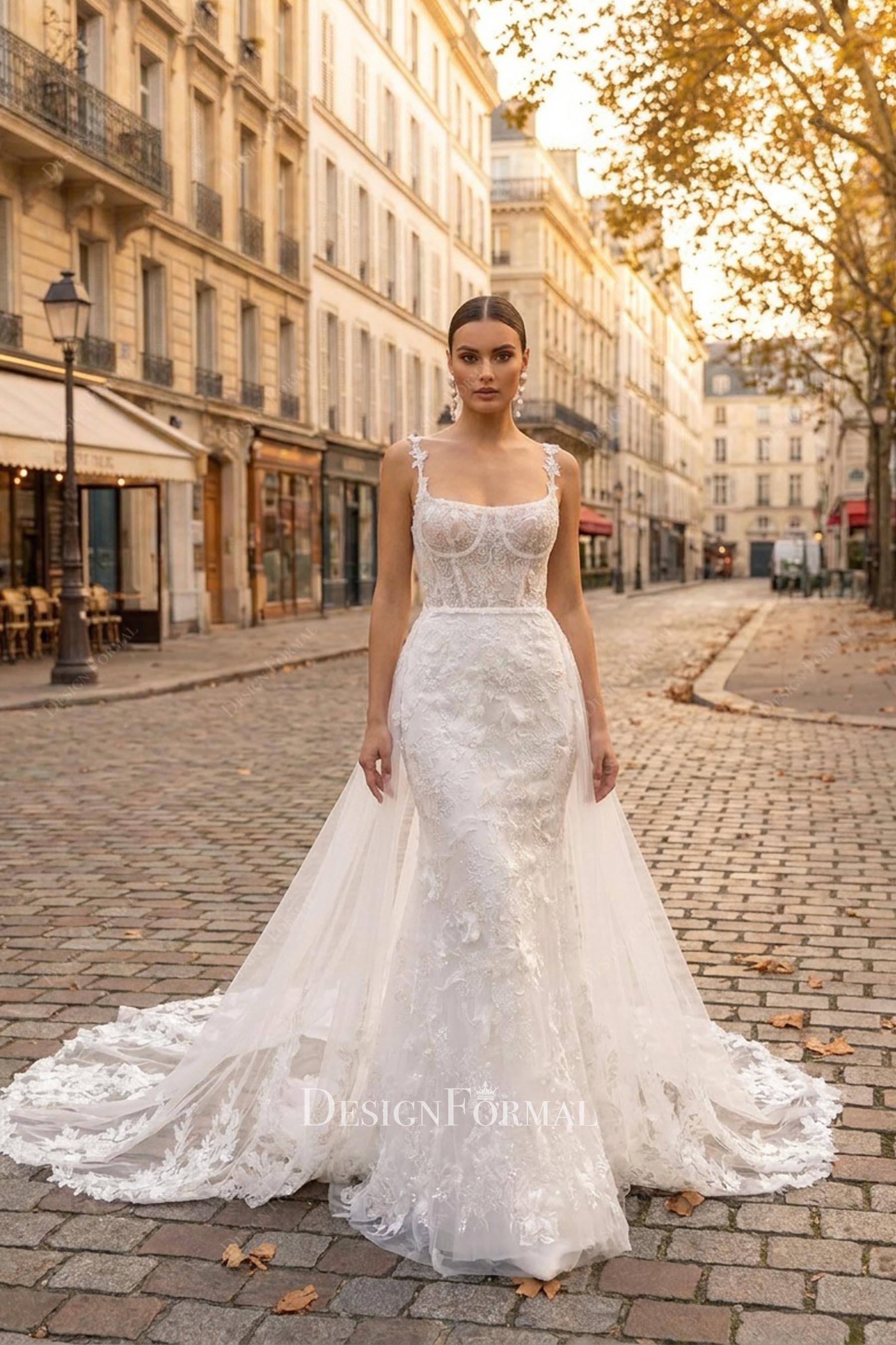 delicate lace overskirt wedding dress