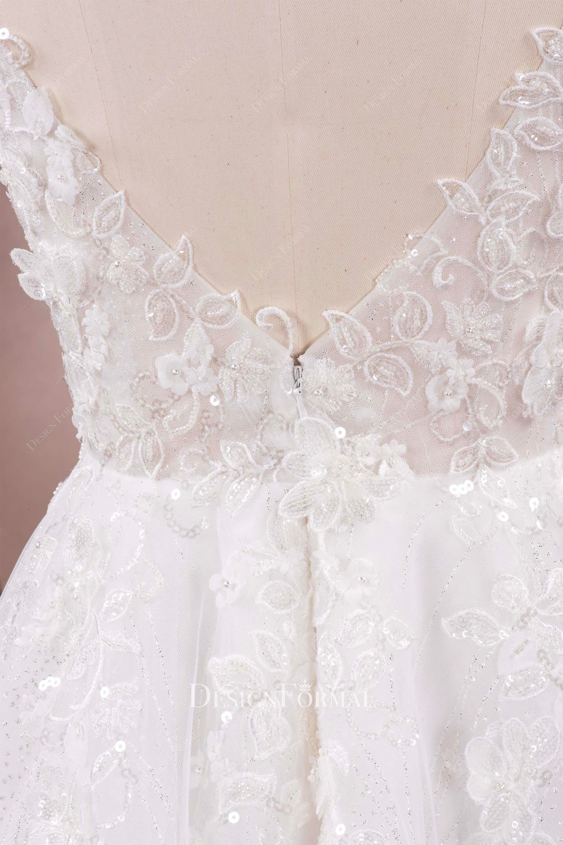 delicate lace v back wedding dress