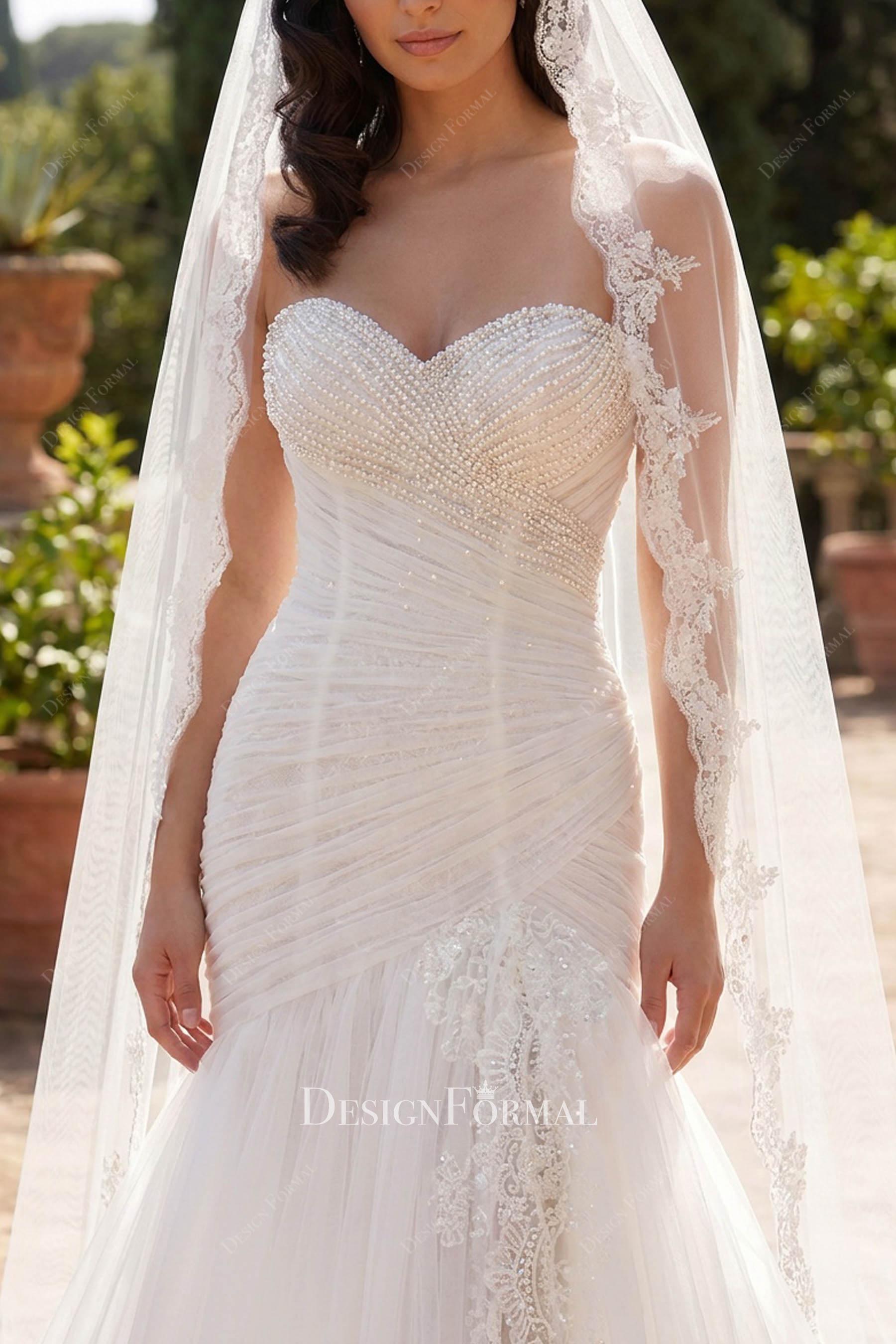 delicate pearl crystal wedding dress