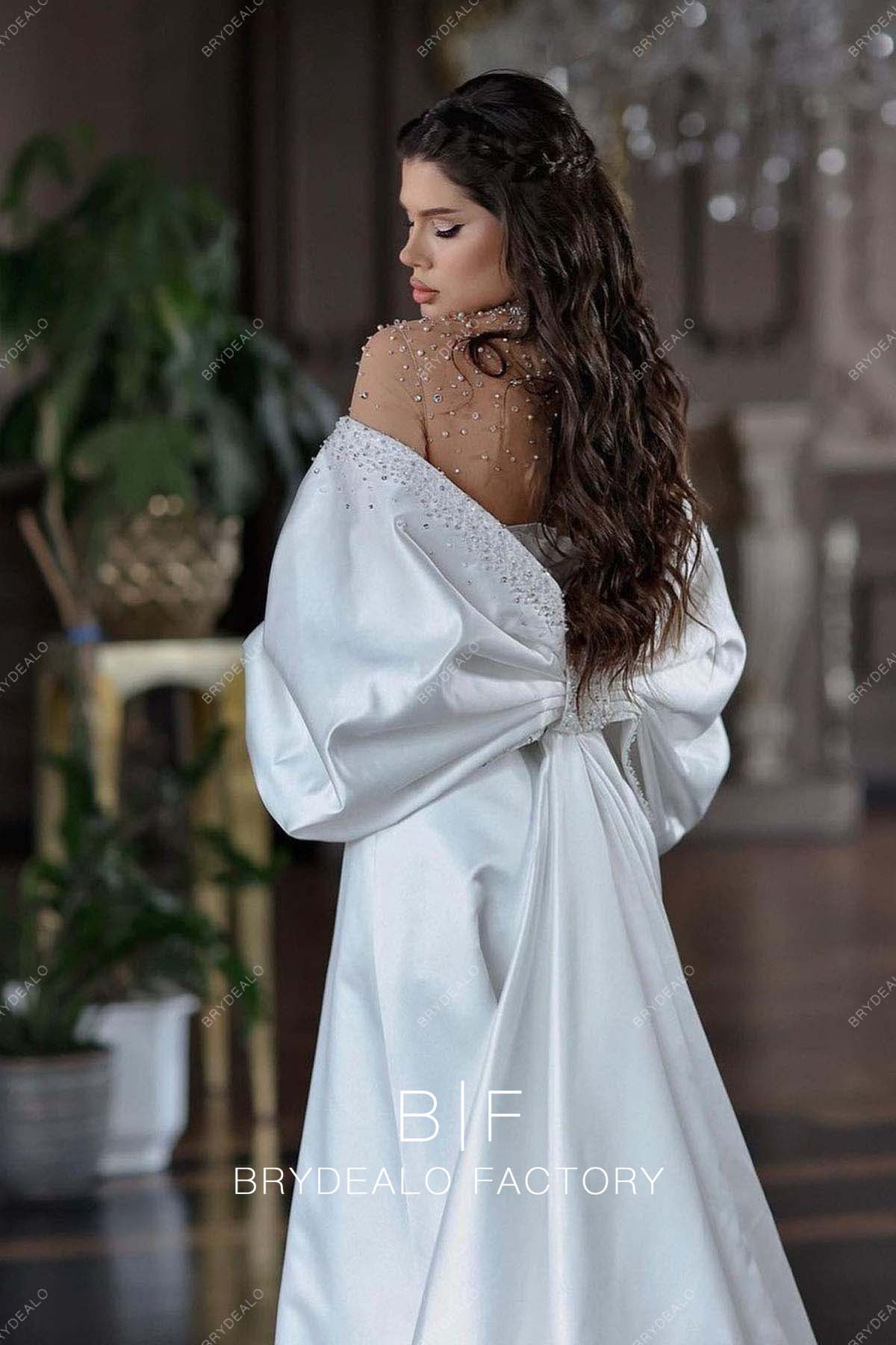 Pretty Big Bow Sleeves Custom Satin Wedding Dress