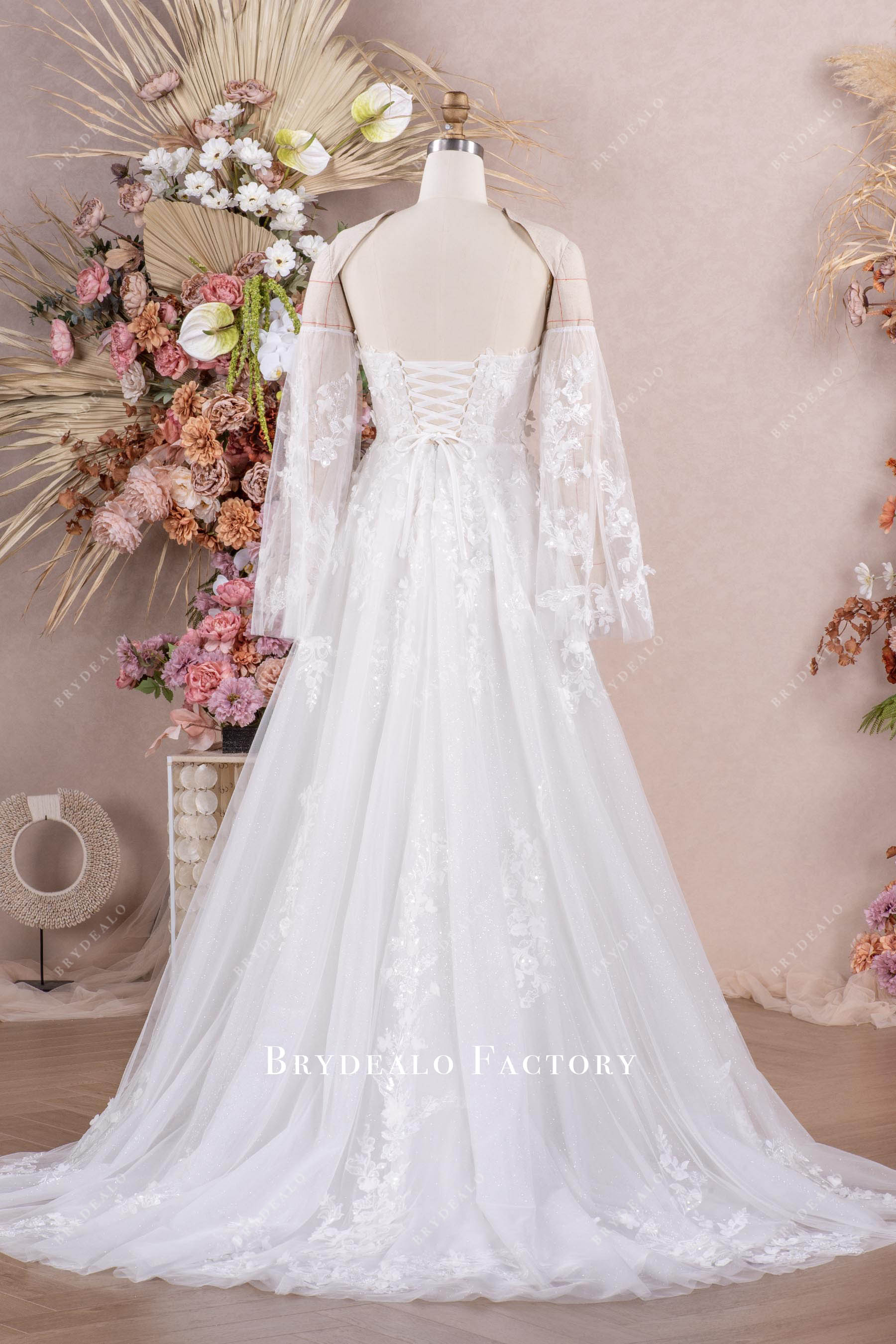 detachable bell sleeve wedding dress