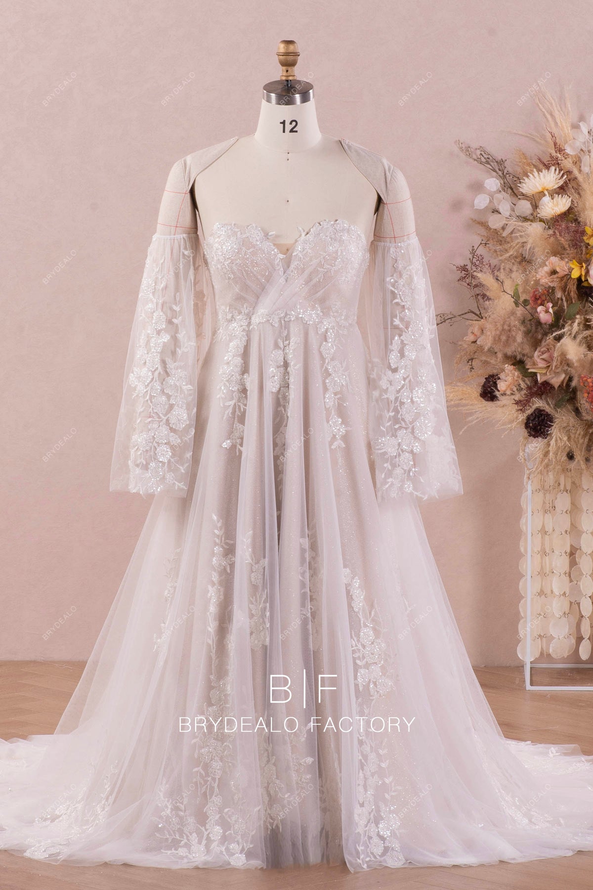 A-Line/Princess Off the Shoulder 3/4 Sleeves Floor-Length Maternity Wedding Dresses With Lace
