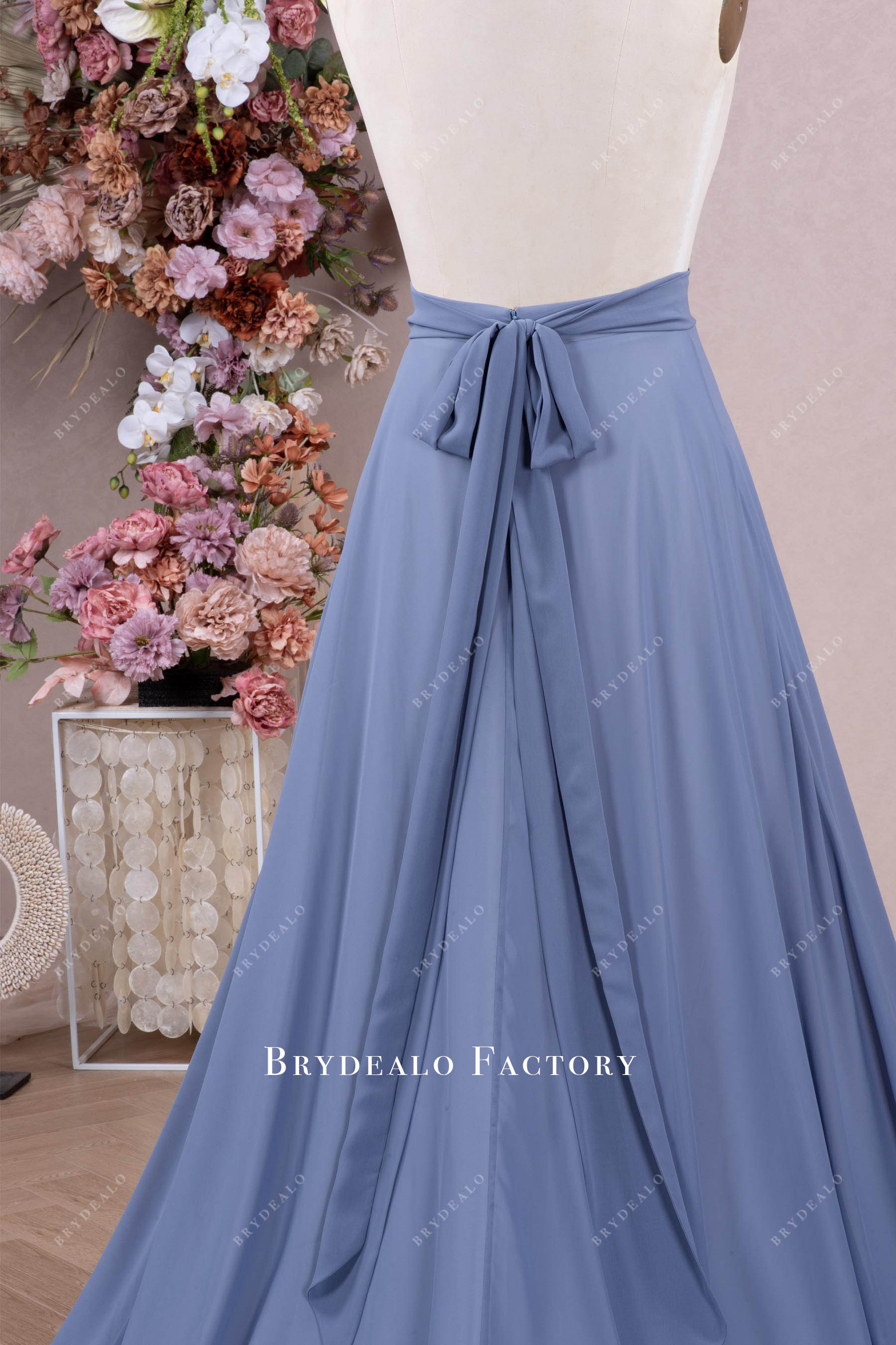 detachable chiffon sash bridal skirt