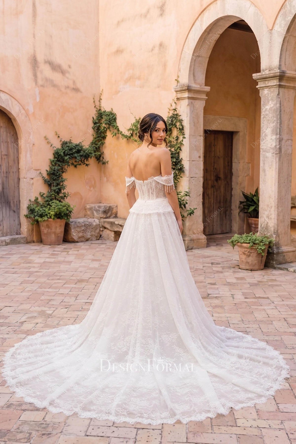 detachable lace overskirt wedding dress