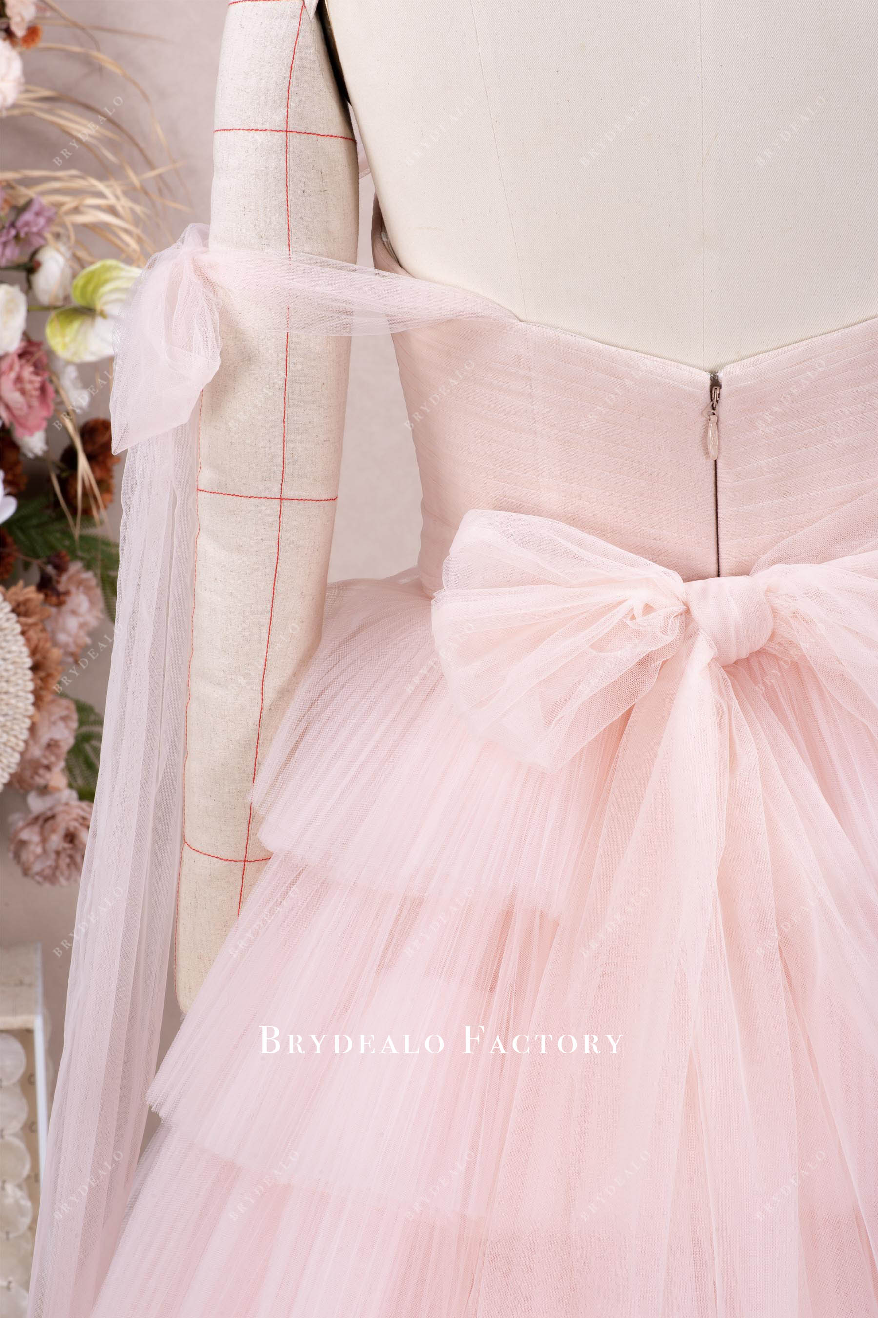 detachable tulle bowknot bridal dress 