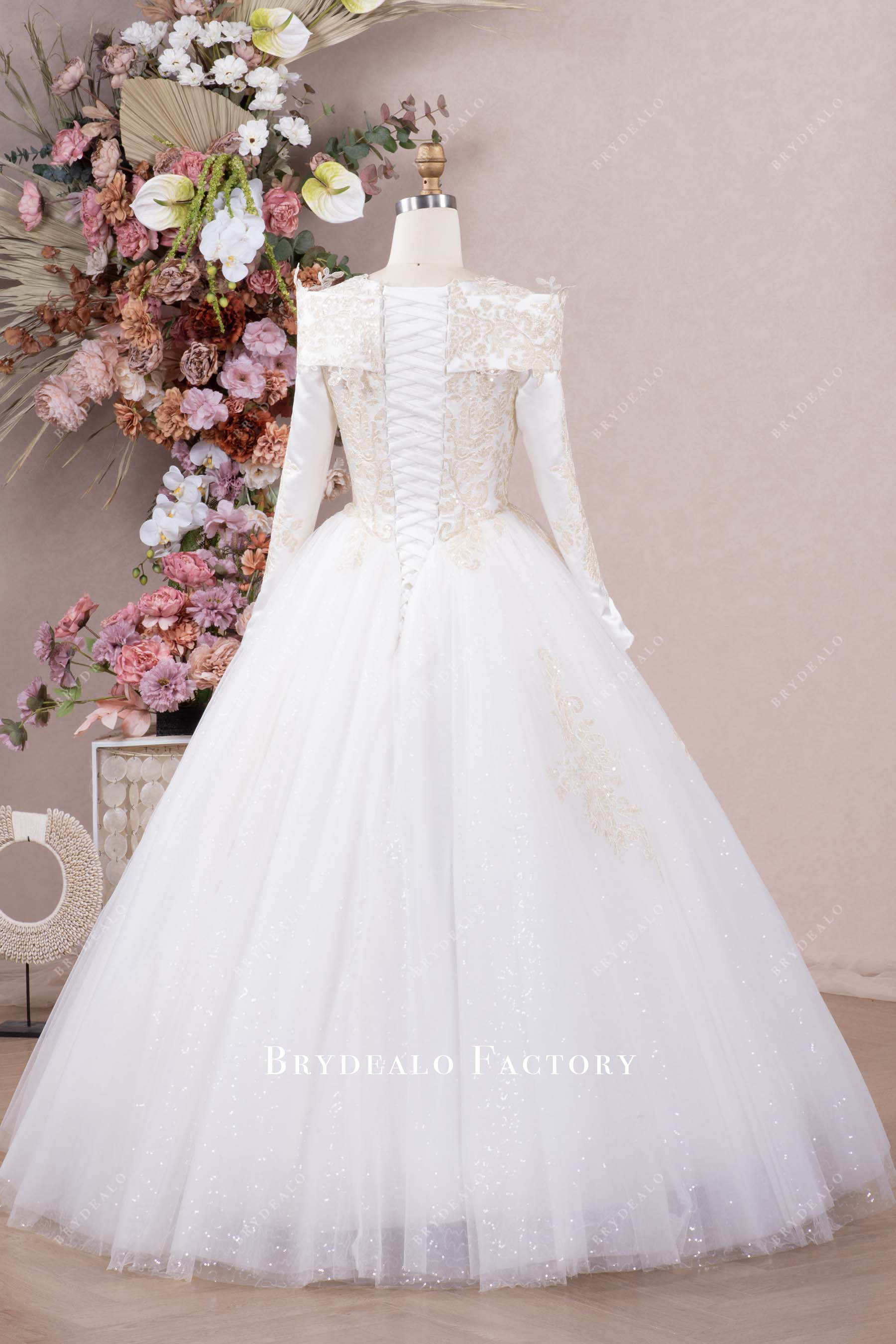 detachable wrap sleeved wedding gown