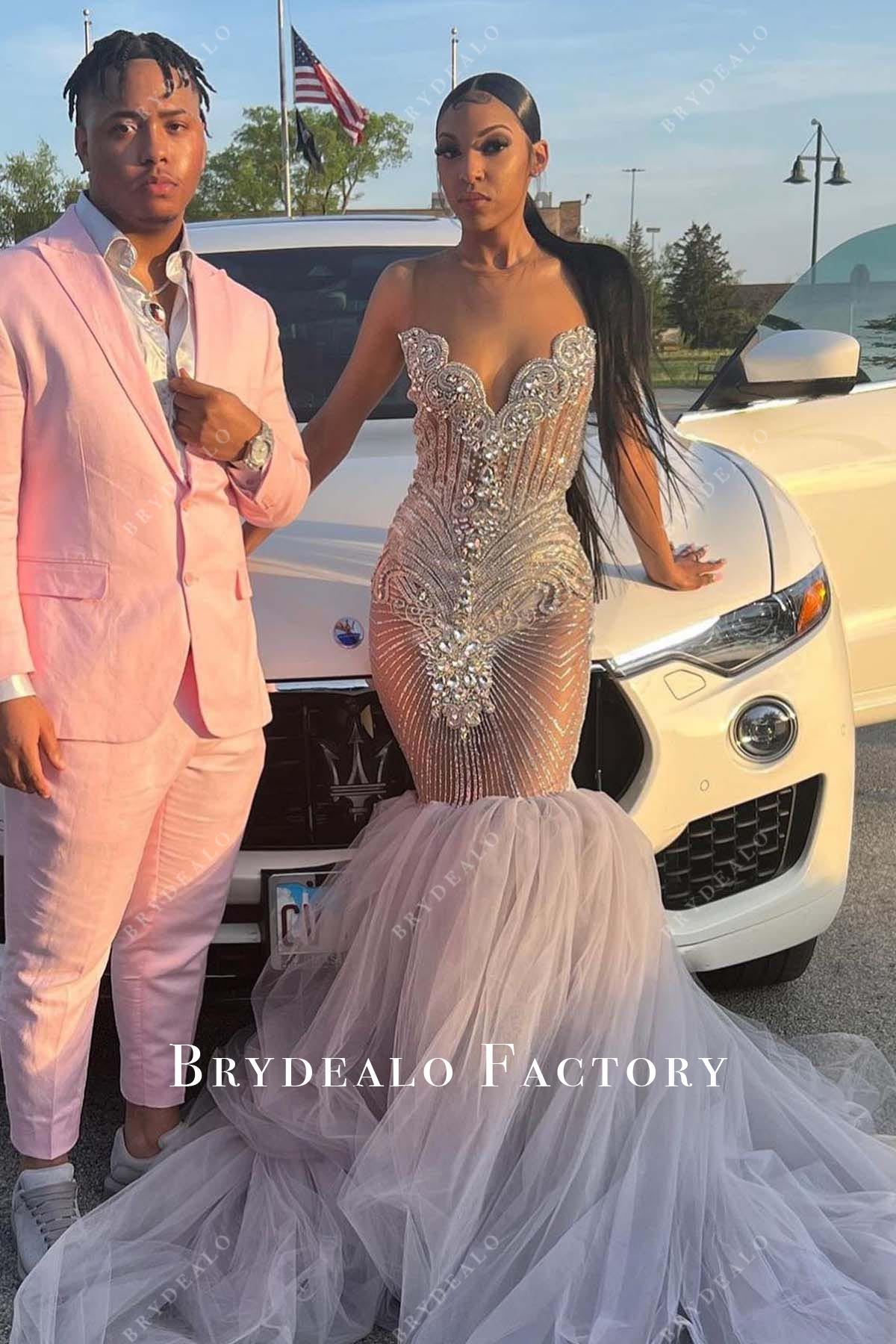 dusty lavender trumpet prom dress