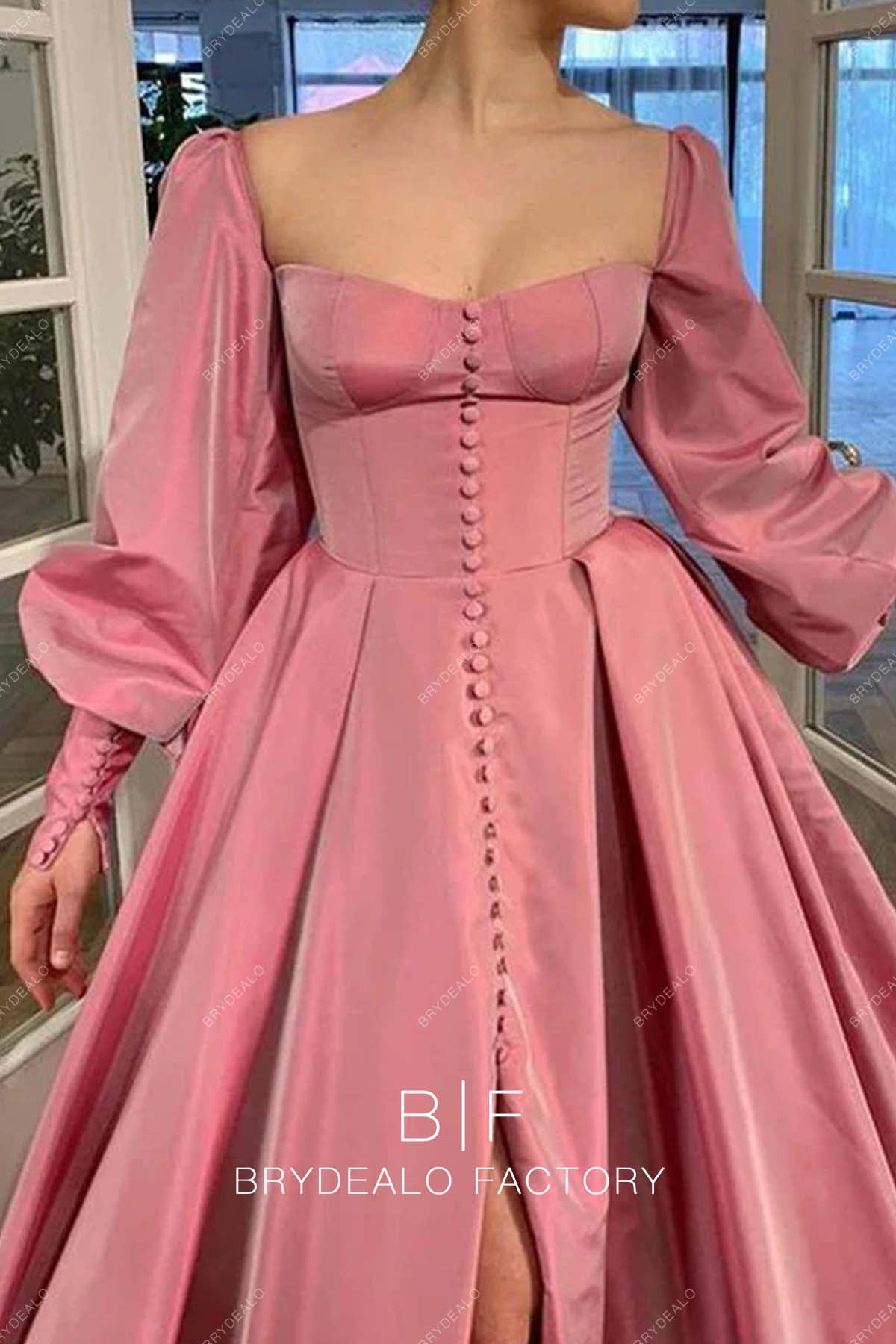 Dusty Pink Taffeta Long Sleeves Evening Gown