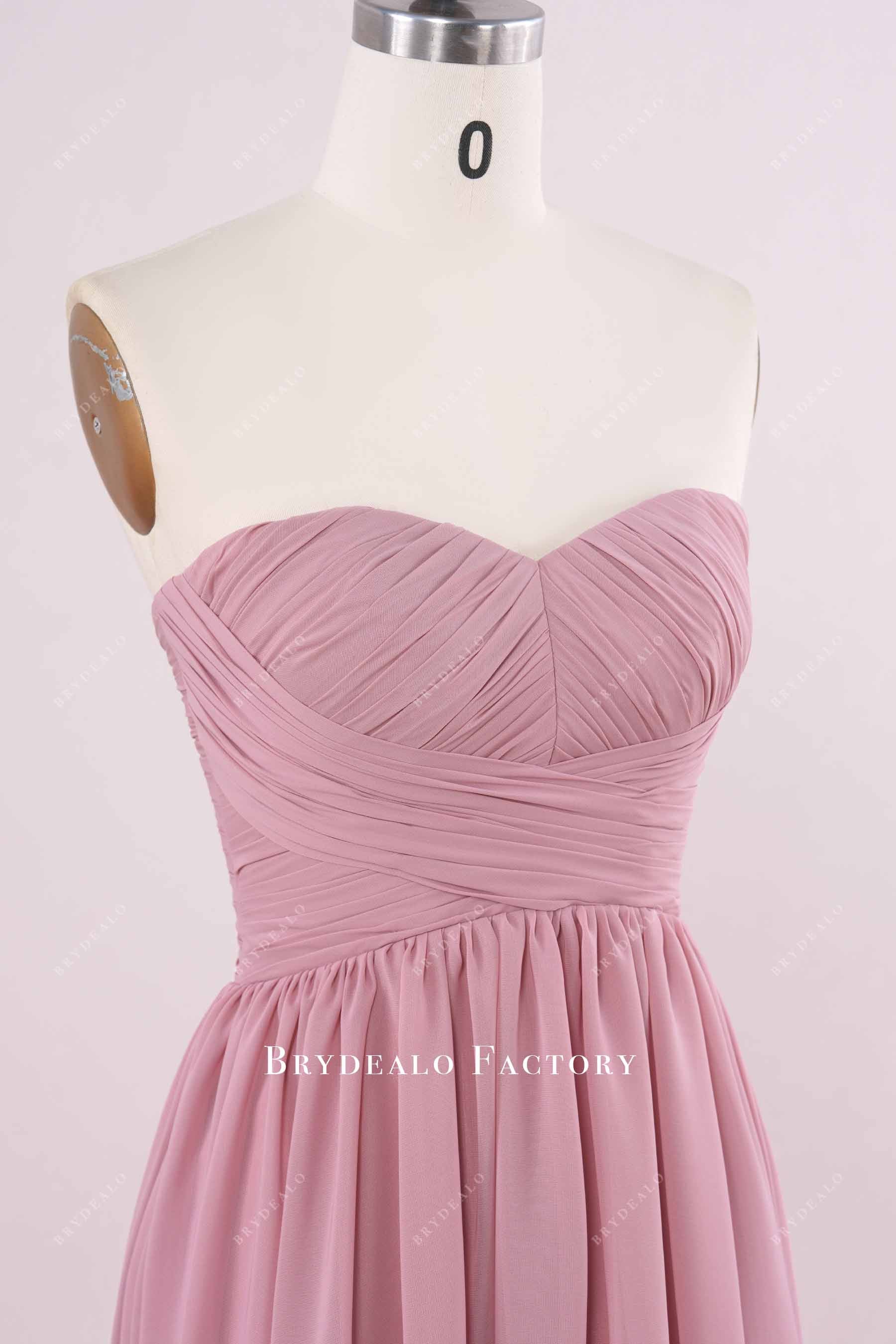 dusty pink pleated chiffon bridesmaid dress