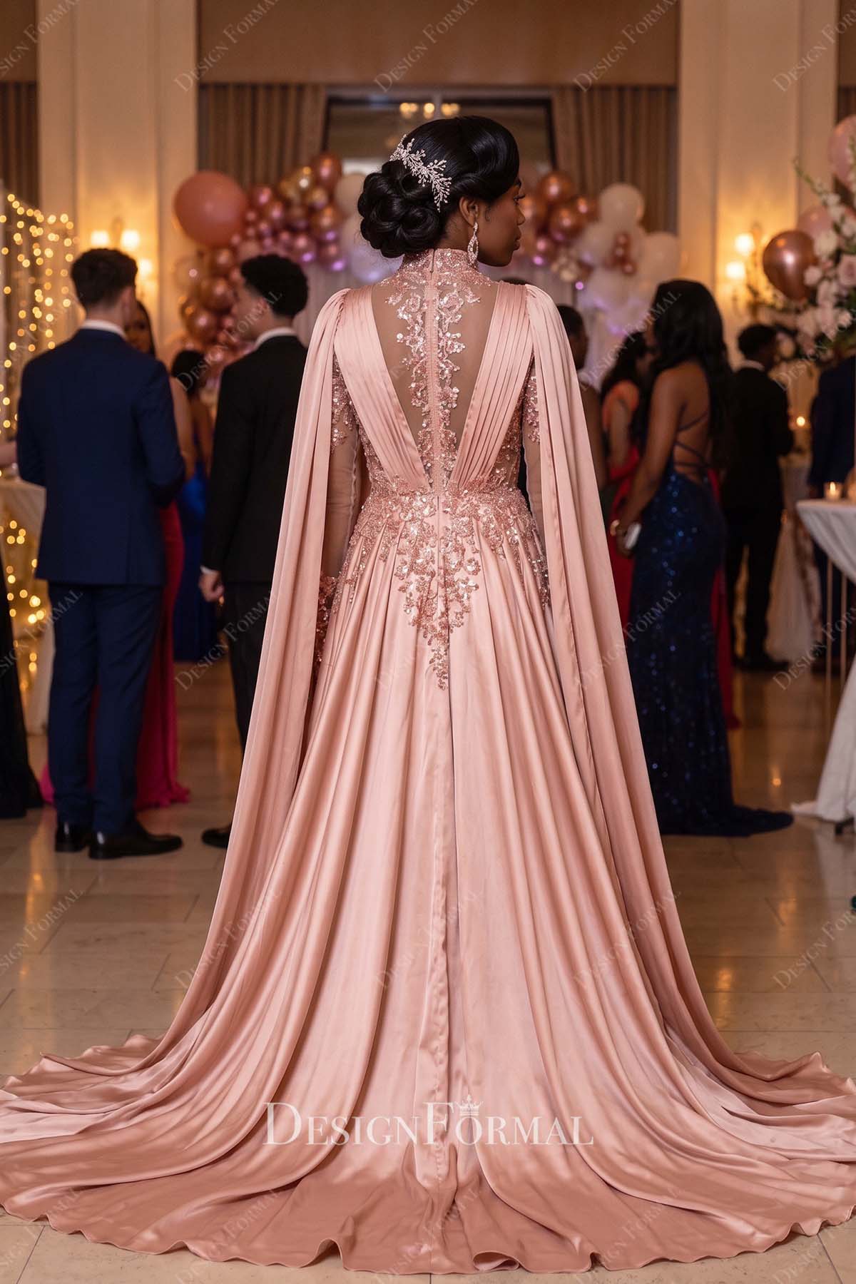 dusty rose a line court train formal dress