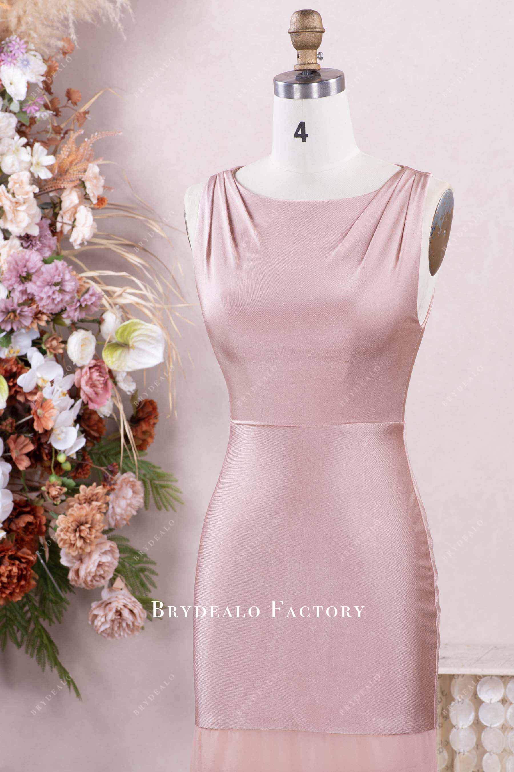 dusty rose boat neck prom dress