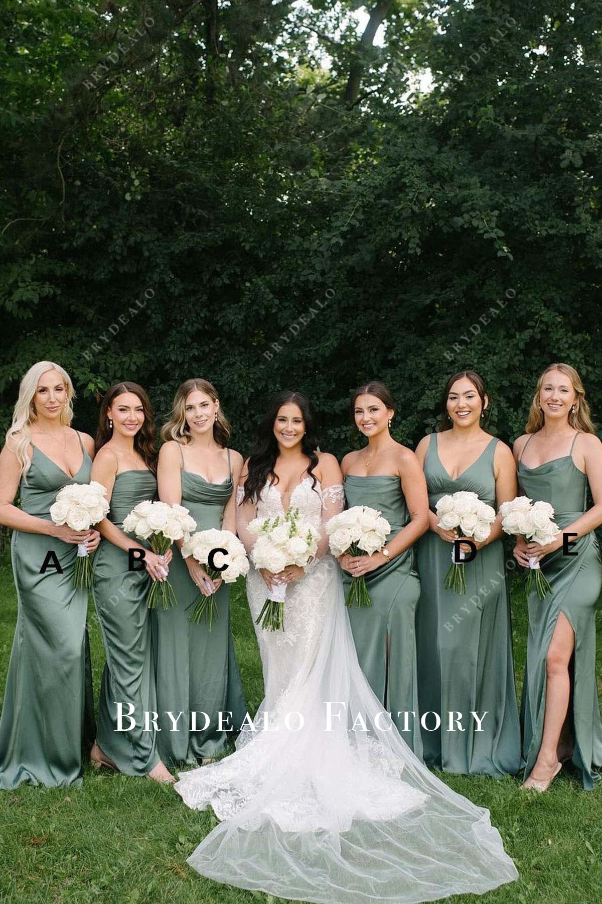 dusty sage floor length mismatched bridesmaid dresses