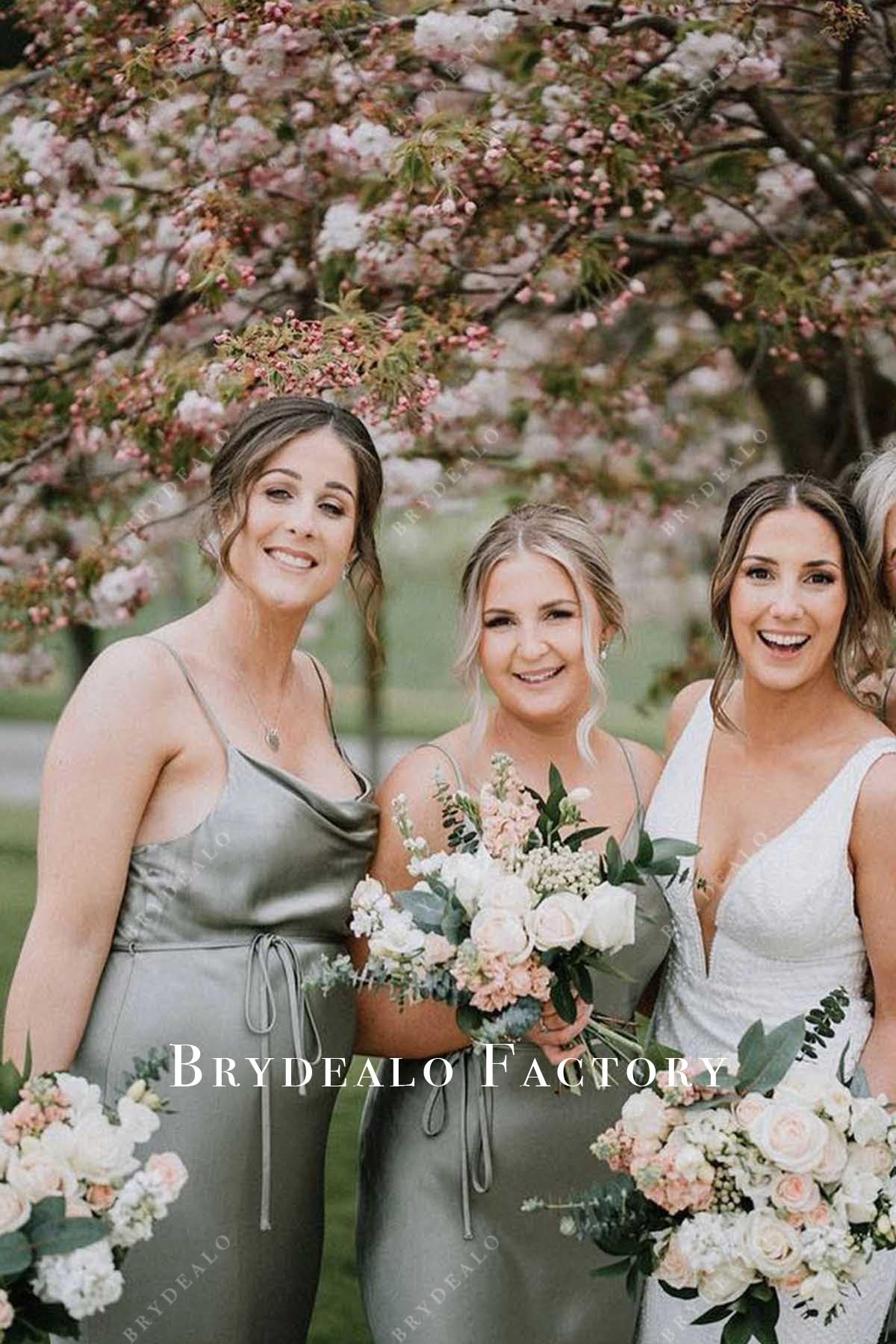 dusty sage spaghetti straps bridesmaid dress