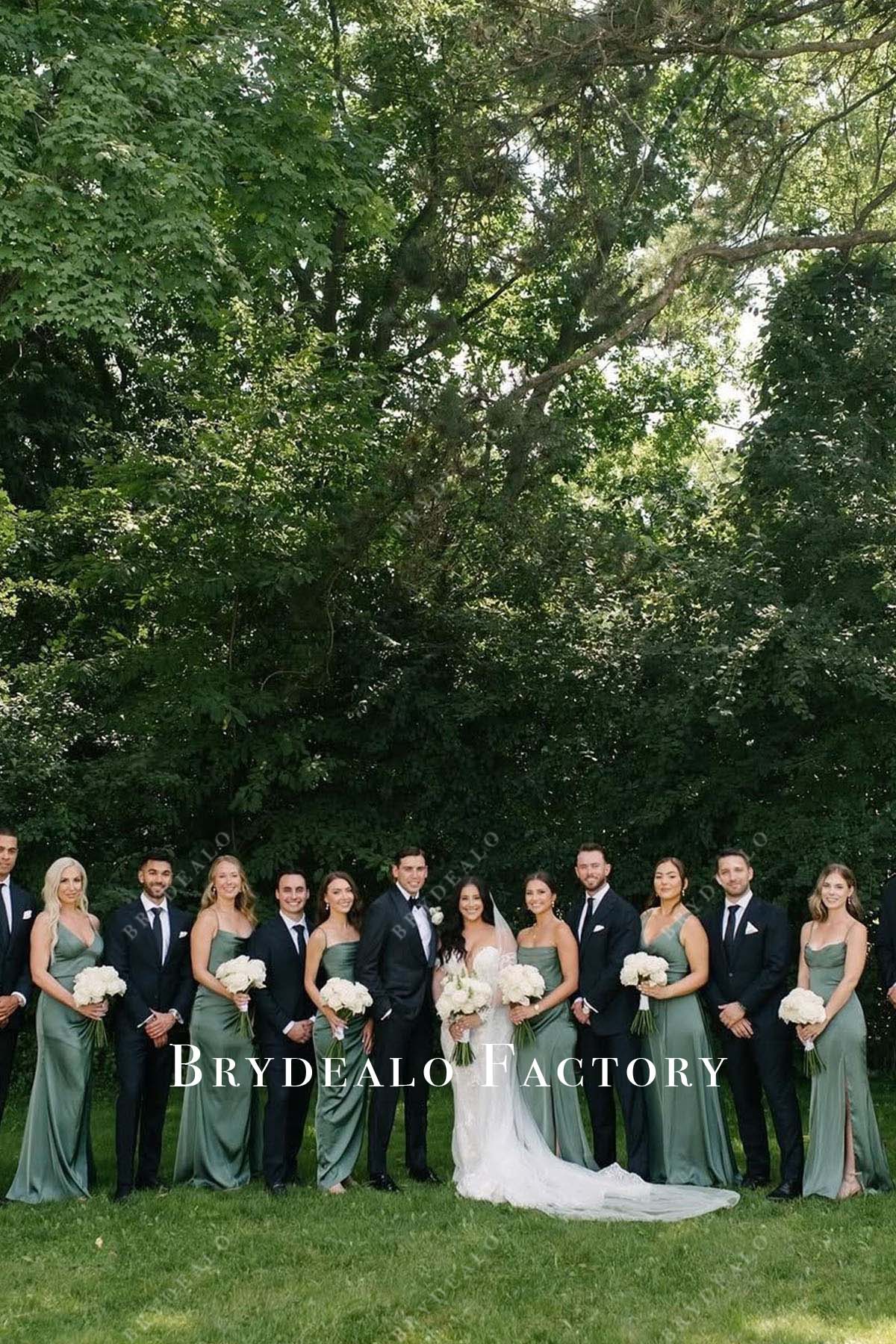 dusty sage thin straps mismatched bridesmaid dresses