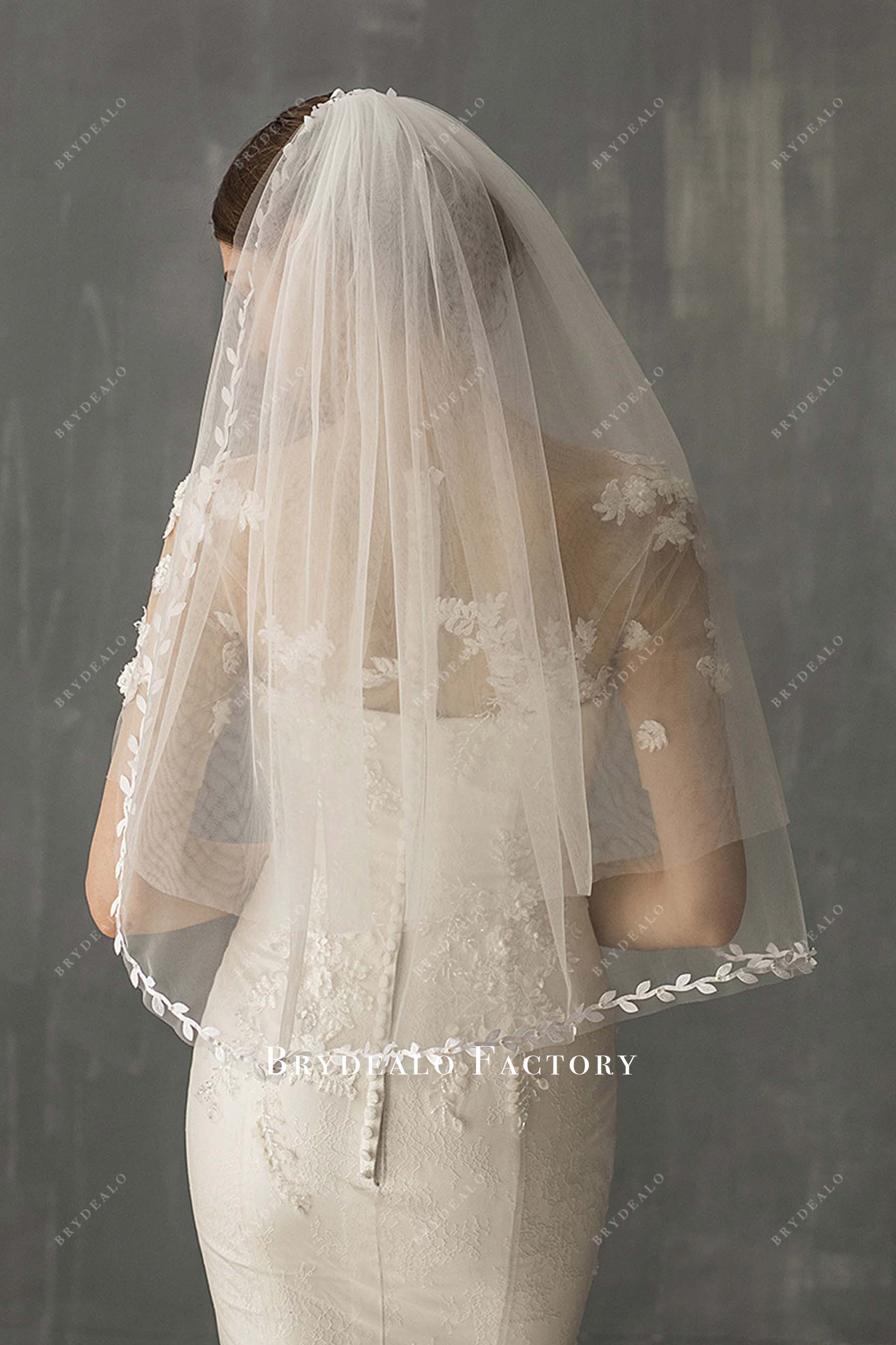 Leaf Trimmed Two Tiered Bridal Veil