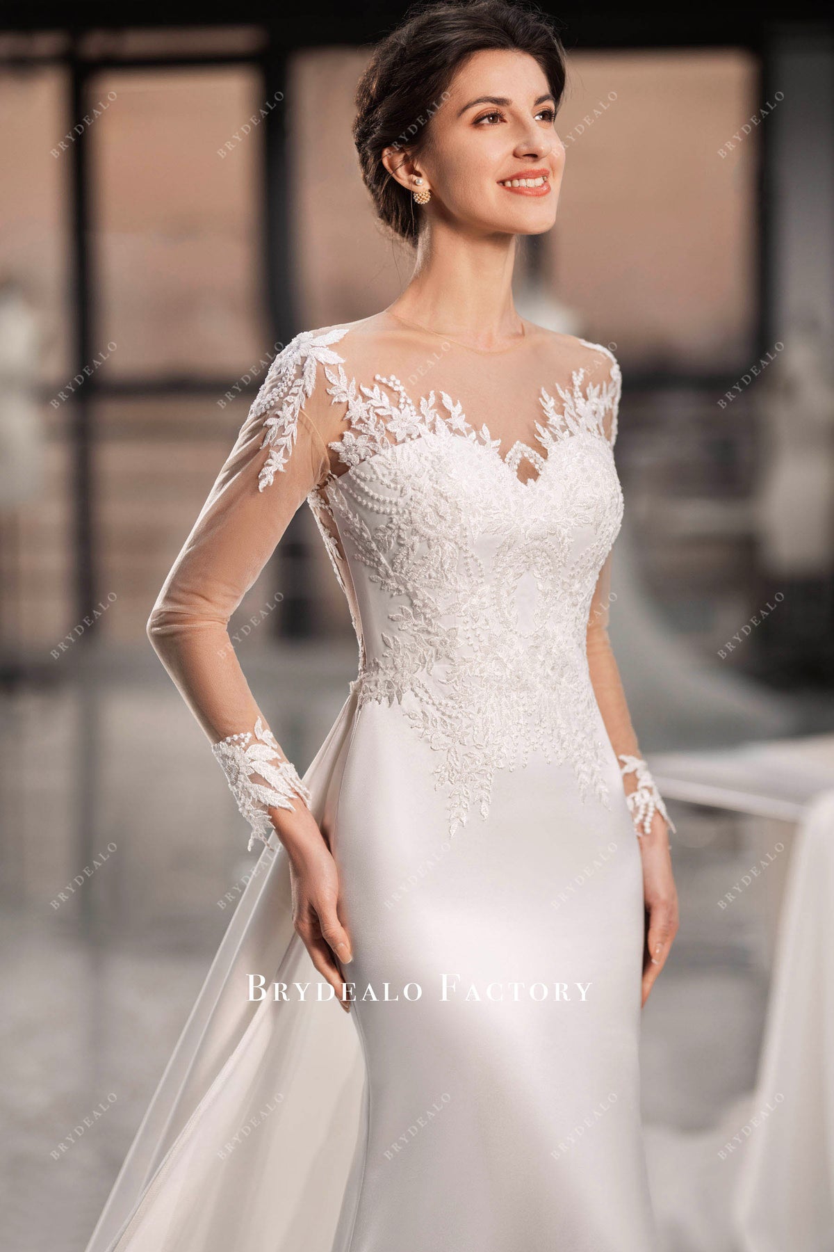 Lace Long Sleeves Satin Wedding Dresses