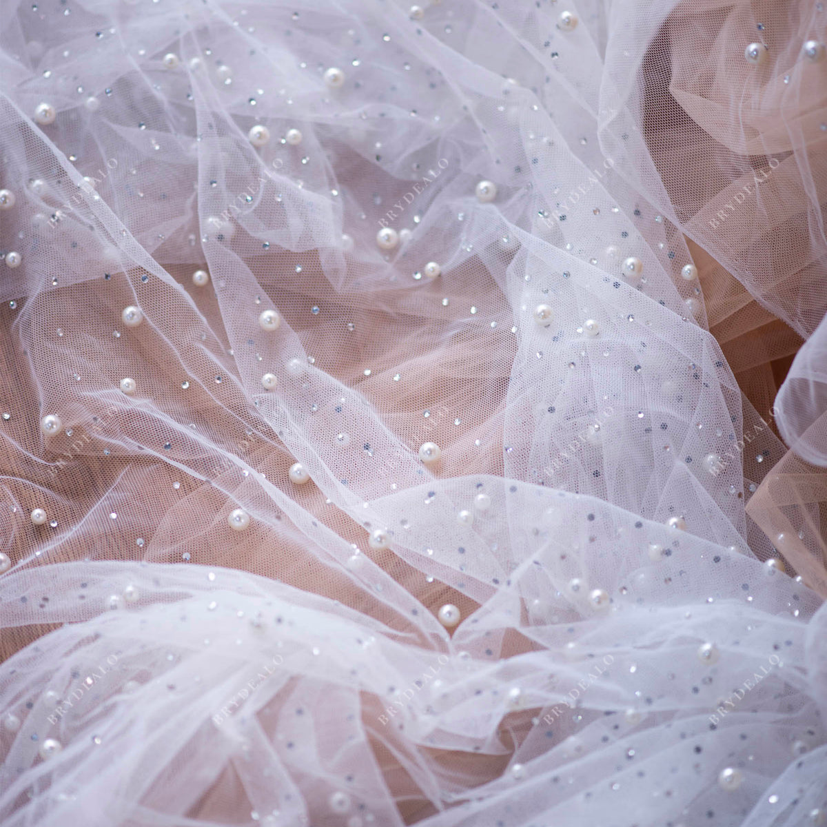 Elegant White Tulle Fabric with Pearls White High-End Pearl Tulle | Premium | for Bridal & Couture  main image 3