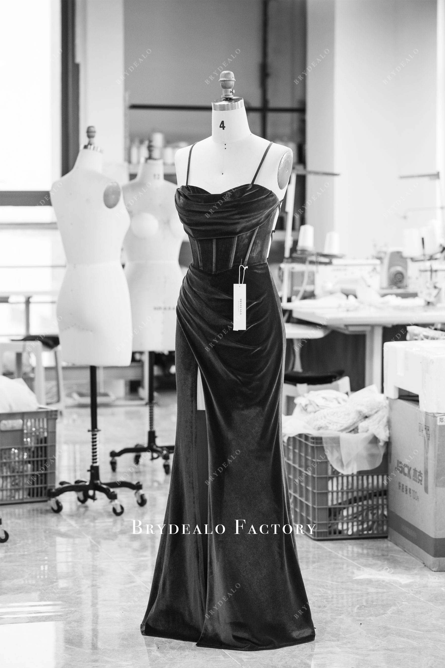 custom pleated corset velvet prom dress
