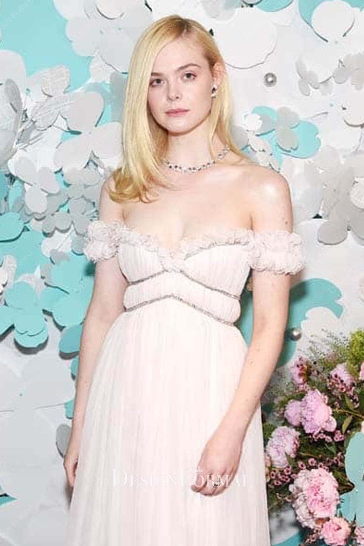 Elle Fanning 2018 chiffon Tiffany & Co. Paper Flowers event v neck dress