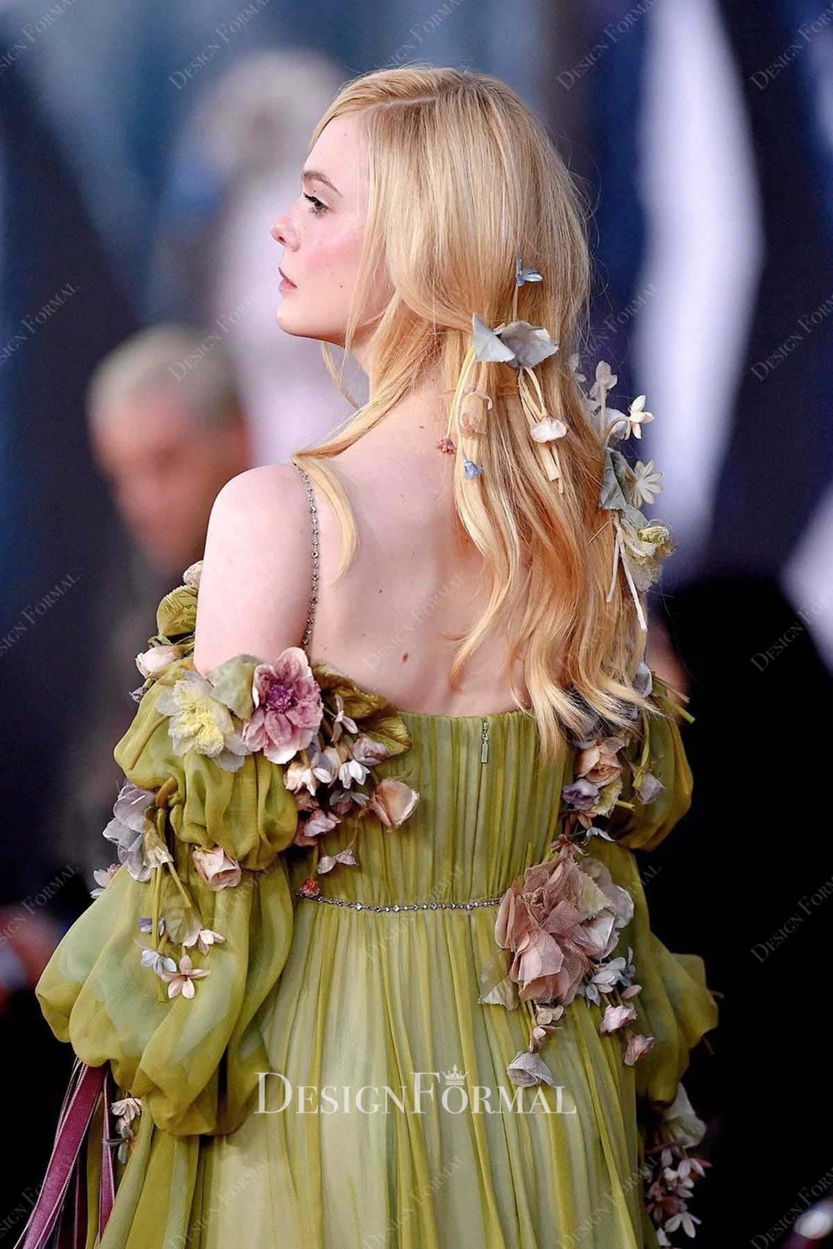 Elle Fanning 2019 3d floral Maleficent Premiere dress
