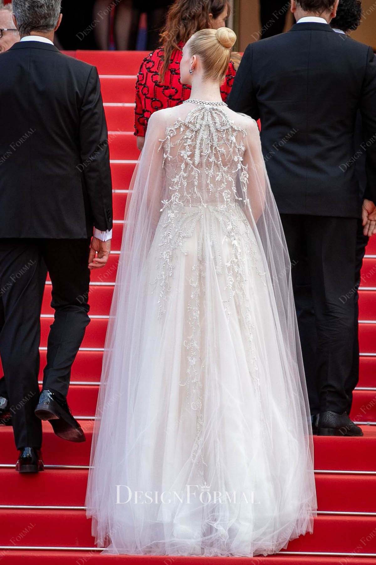 Elle Fanning 2019 beaded cape Cannes Film Festival dress