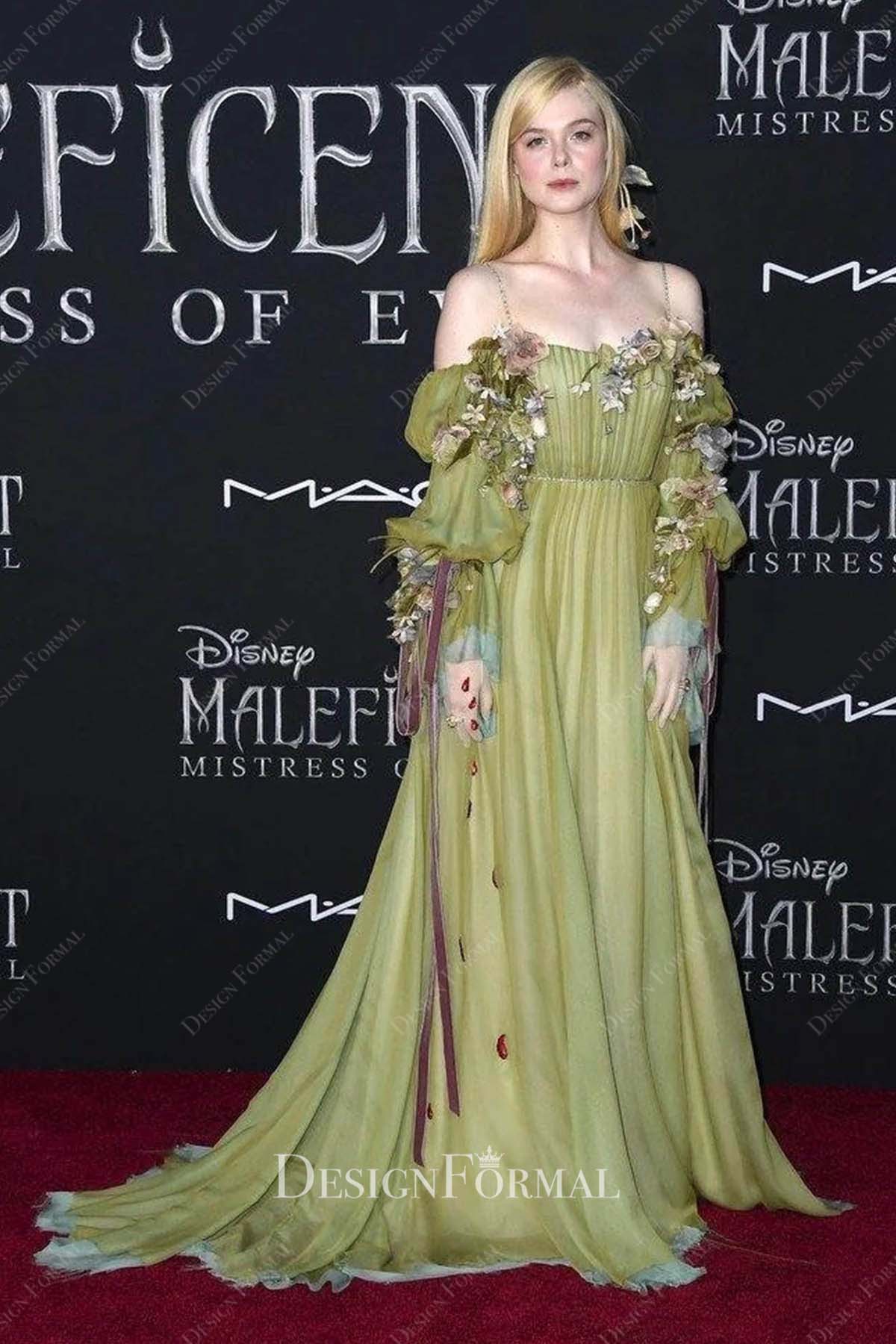 Elle Fanning 2019 court train Maleficent Premiere dress