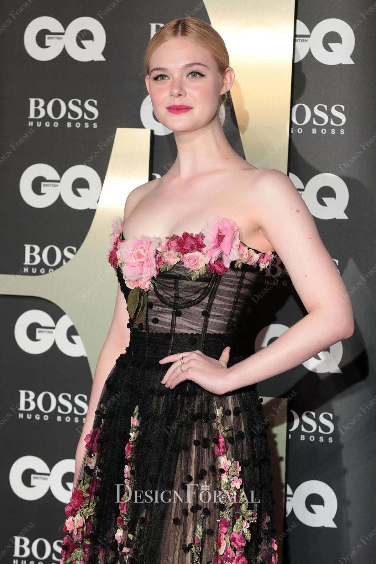Elle Fanning 2019 GQ Men of the Year Awards scoop neck dress